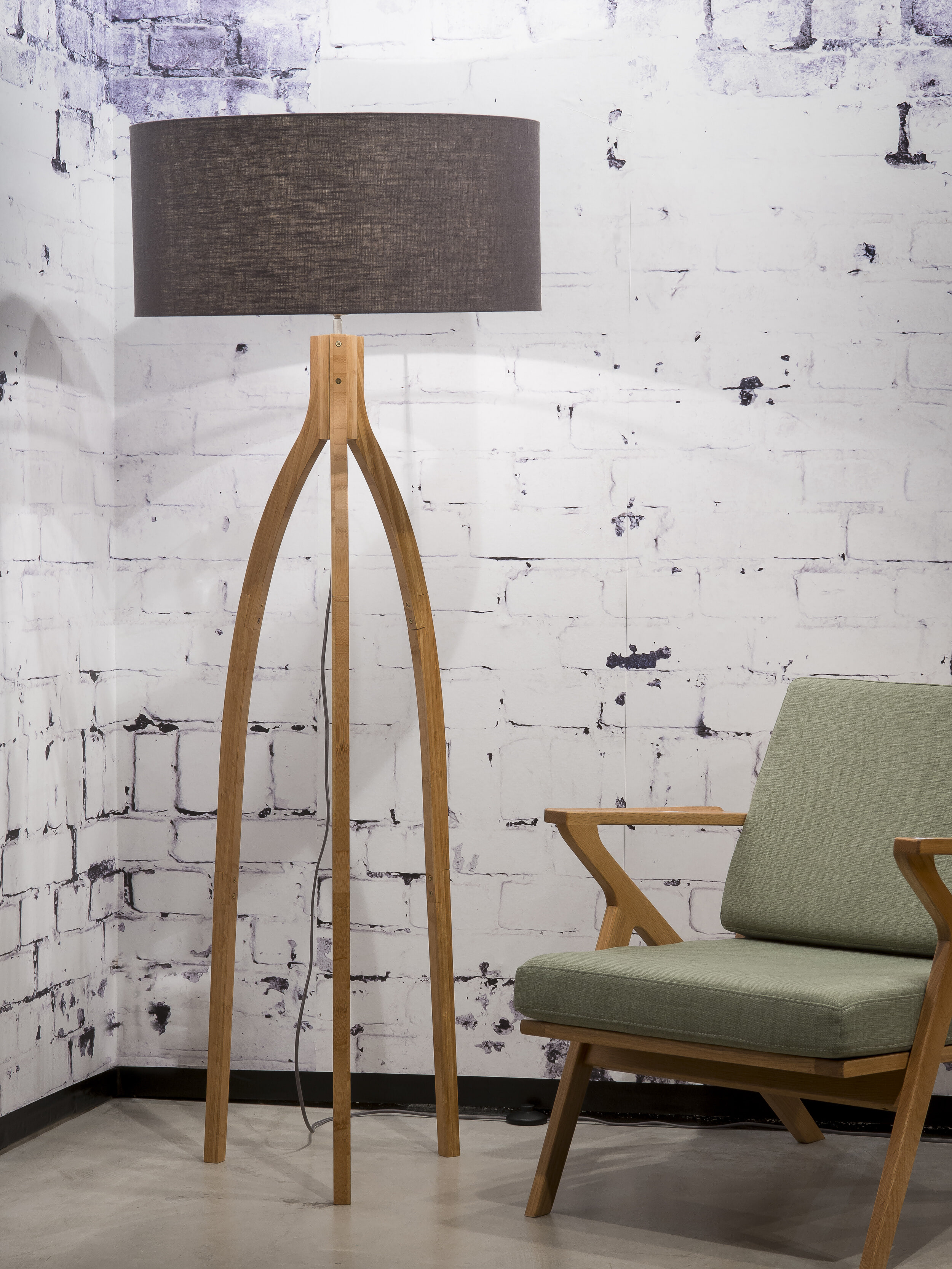 Good&Mojo Vloerlamp 'Annapurna' Bamboe en Eco linnen, kleur Donkergrijs