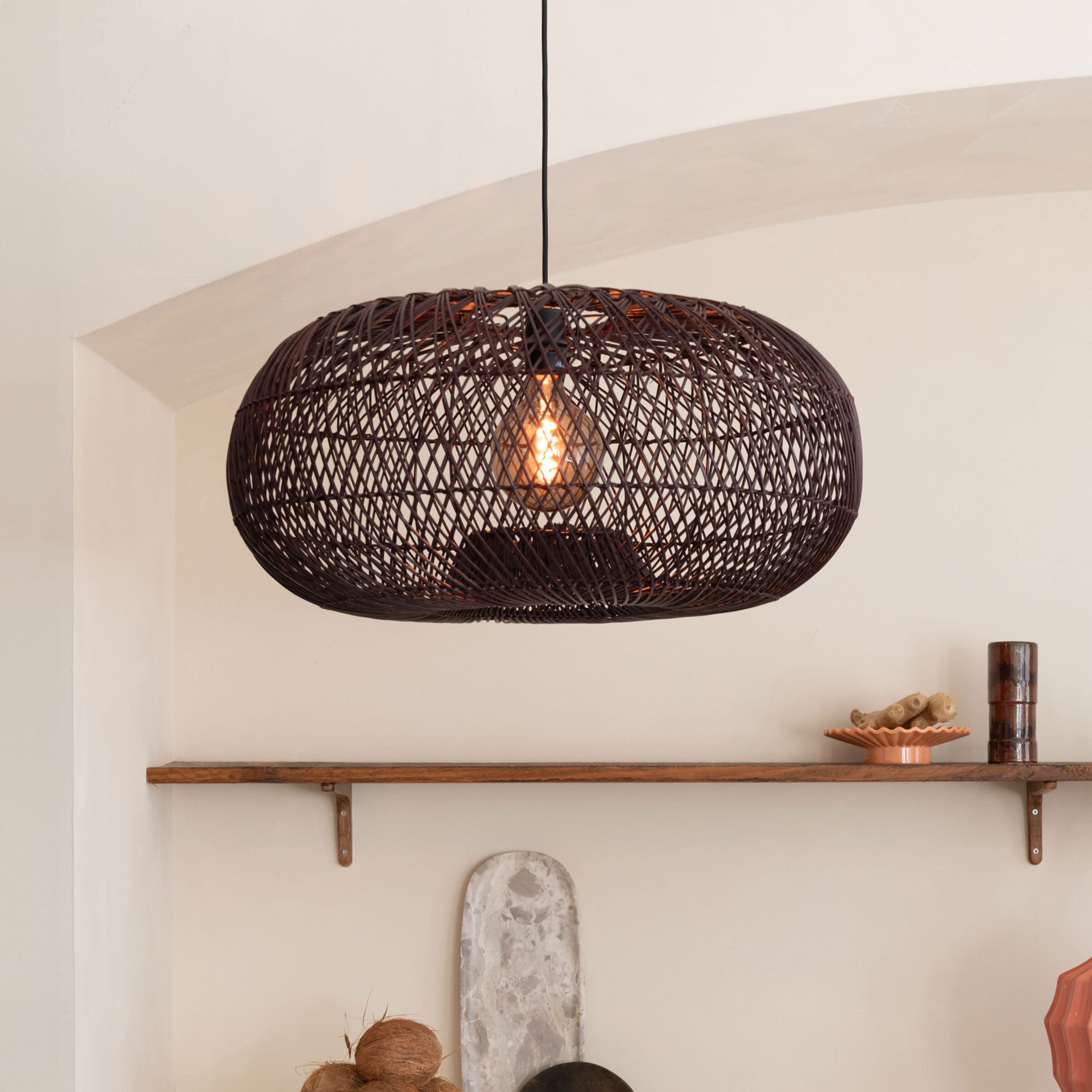 GOOD&MOJO Hanglamp 'Arizona' Bamboe, kleur Burgundy
