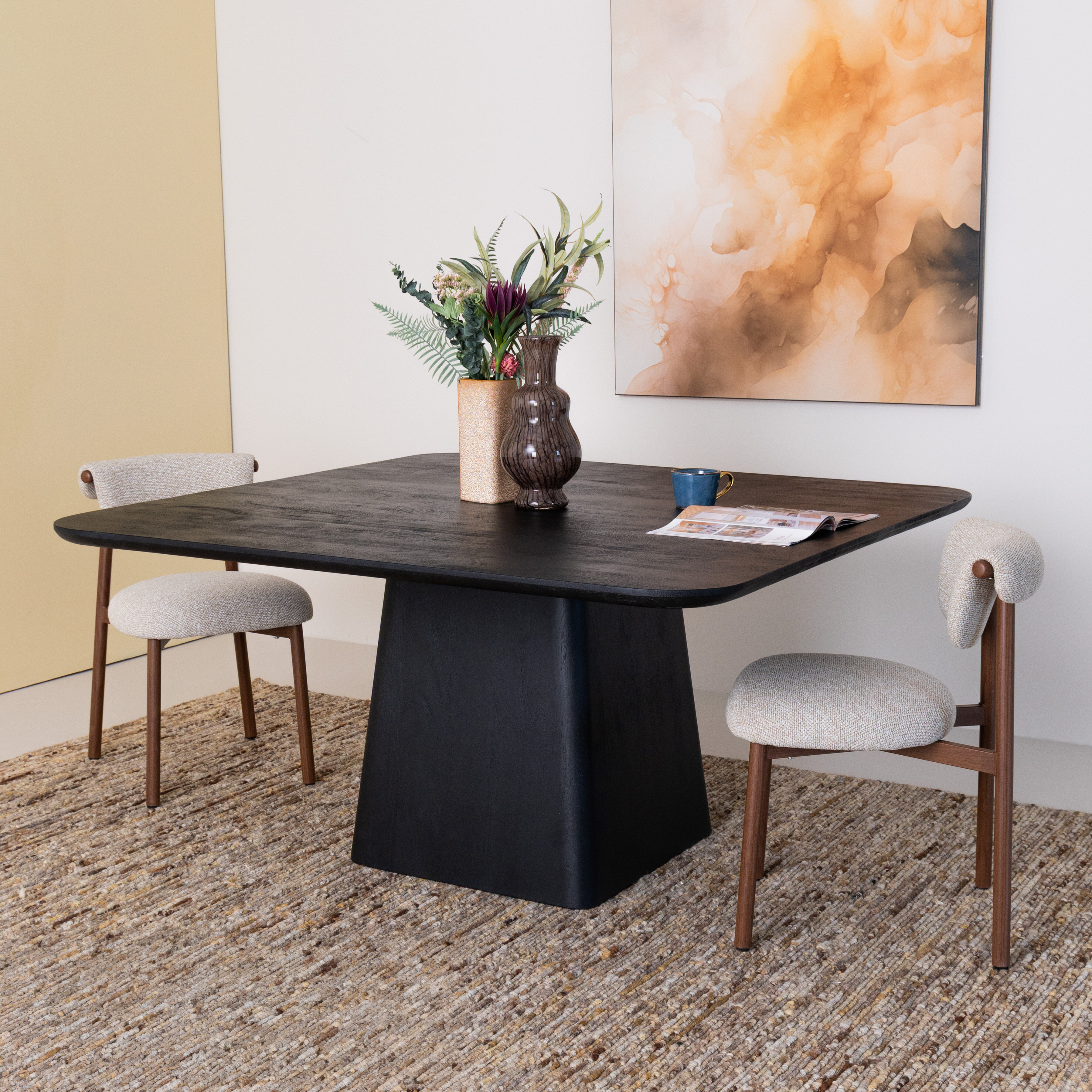 Eleonora Vierkante Eettafel 'Aron' Mangohout, 150 x 150cm, kleur Zwart
