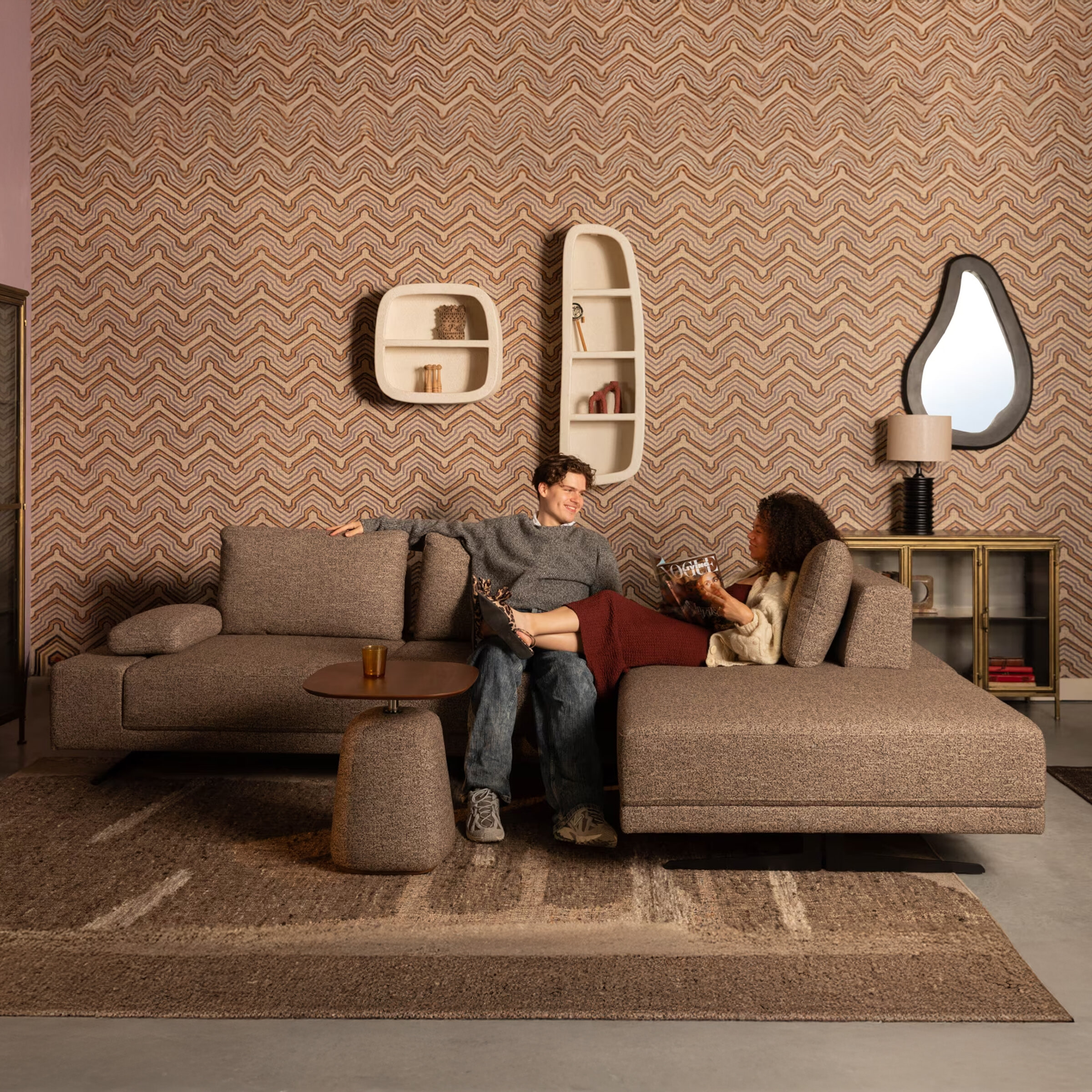 Dutchbone Loungebank 'Shelly' Gemêleerd, kleur Cinnamon