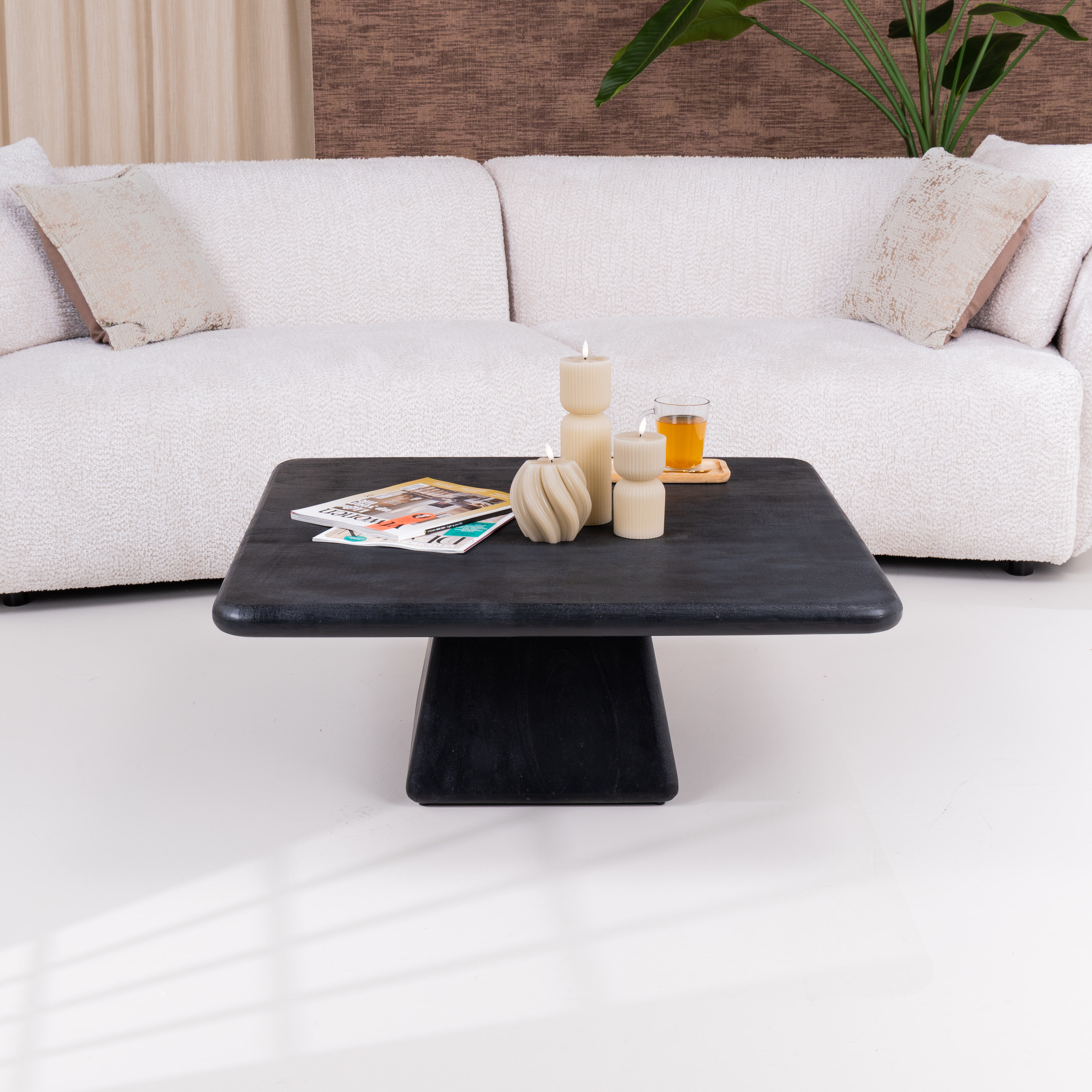 Tower Living Vierkante Salontafel 'Asti' Mangohout, 90 x 90cm, kleur Zwart