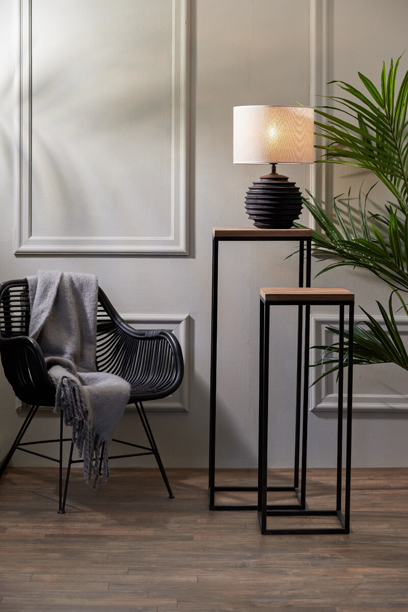 Light & Living Zuilen / bijzettafels 'Yarula' Set van 2 stuks, zwart+hout