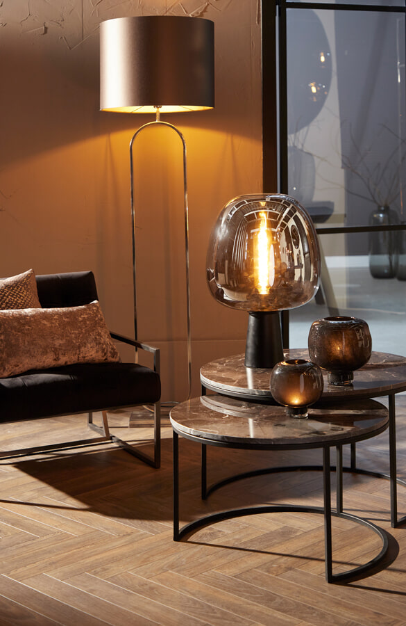 Light & Living Salontafel 'Alfio' Set van 2 stuks, bruin marmer+zwart