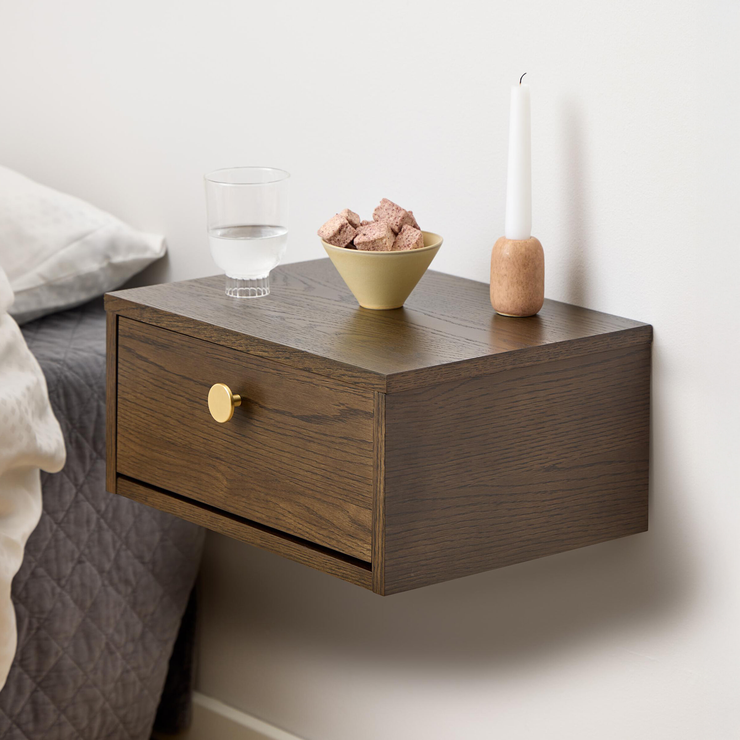 Bendt Zwevend Nachtkastje 'Hebert' Eikenfineer, Met 1 lade