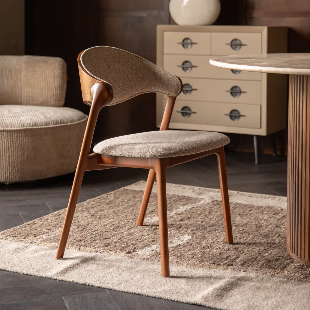 Dutchbone Eetkamerstoel 'Babington' Stof en beukenhout