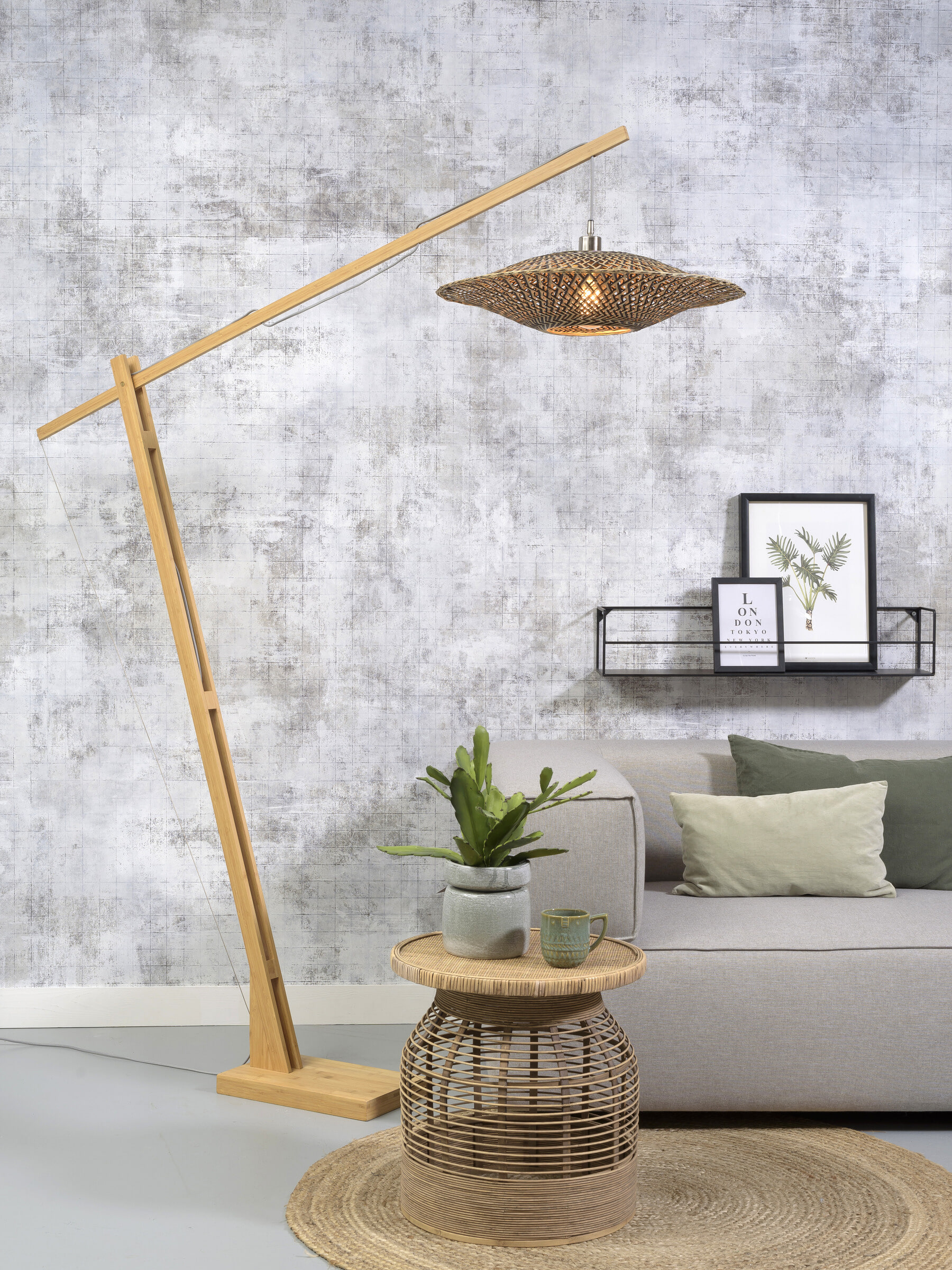 GOOD&MOJO Vloerlamp 'Bali' Bamboe, 207cm, kleur Zwart/Naturel