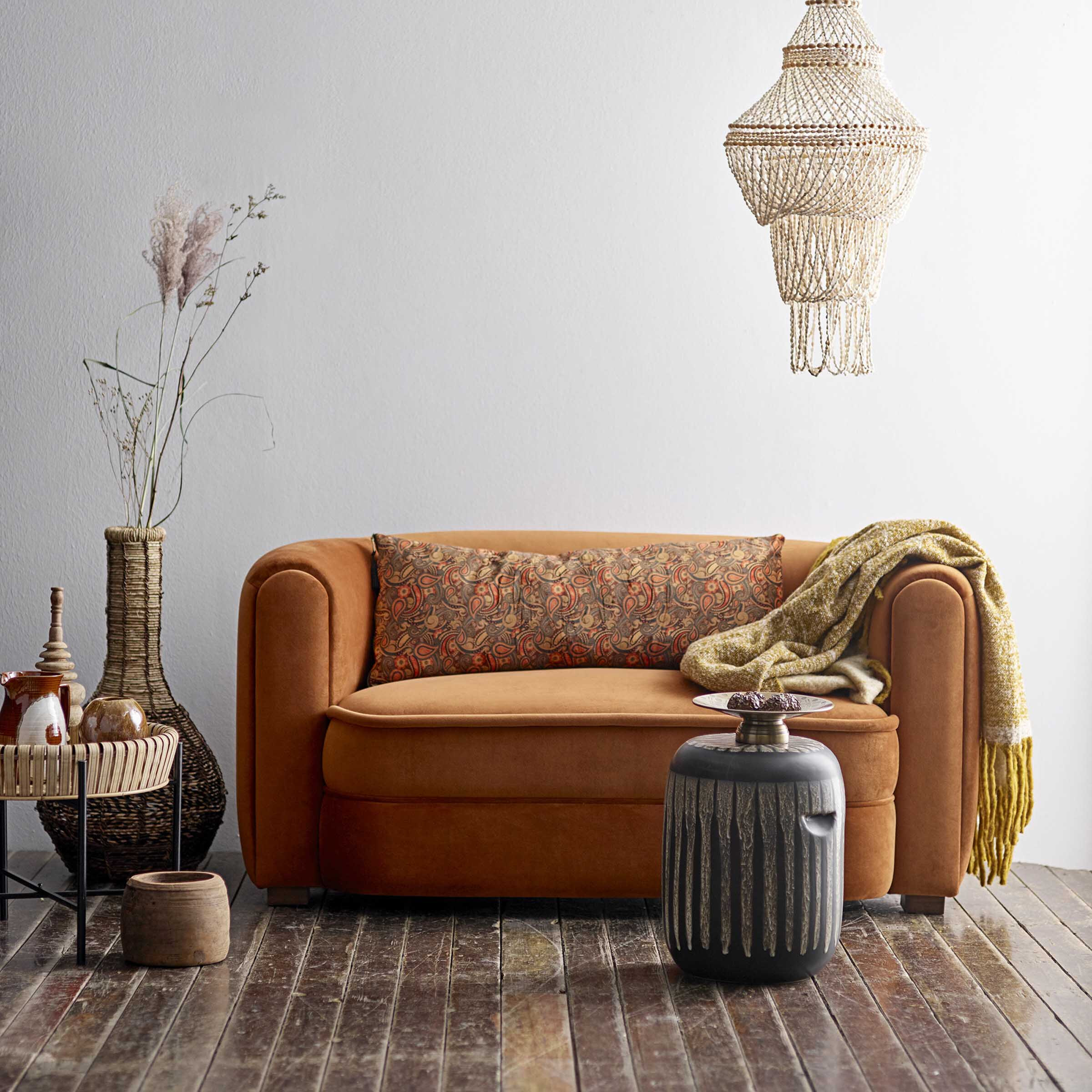 Bloomingville 2-zits Bank Malala Velourslook, 152cm - Oranje