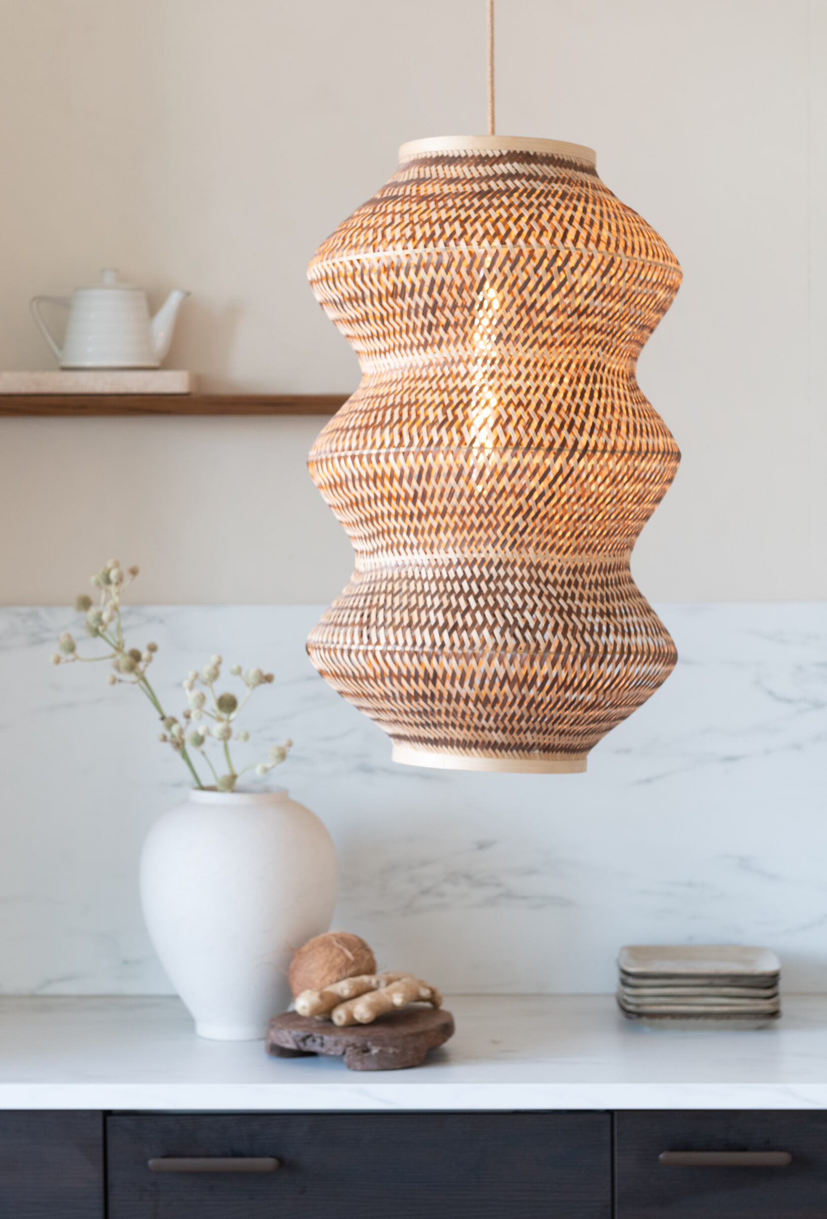 GOOD&MOJO Hanglamp 'Barbados' Bamboe, 3-lamps, kleur Naturel/Bruin