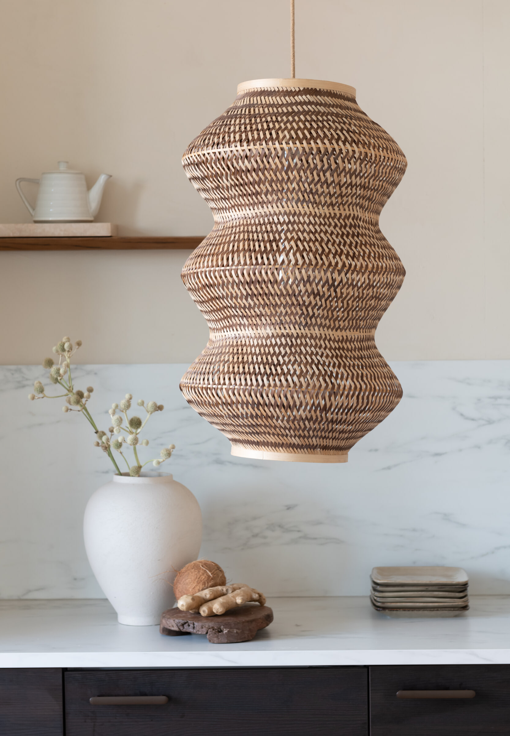 GOOD&MOJO Hanglamp 'Barbados' Bamboe, 3-lamps, kleur Naturel/Bruin