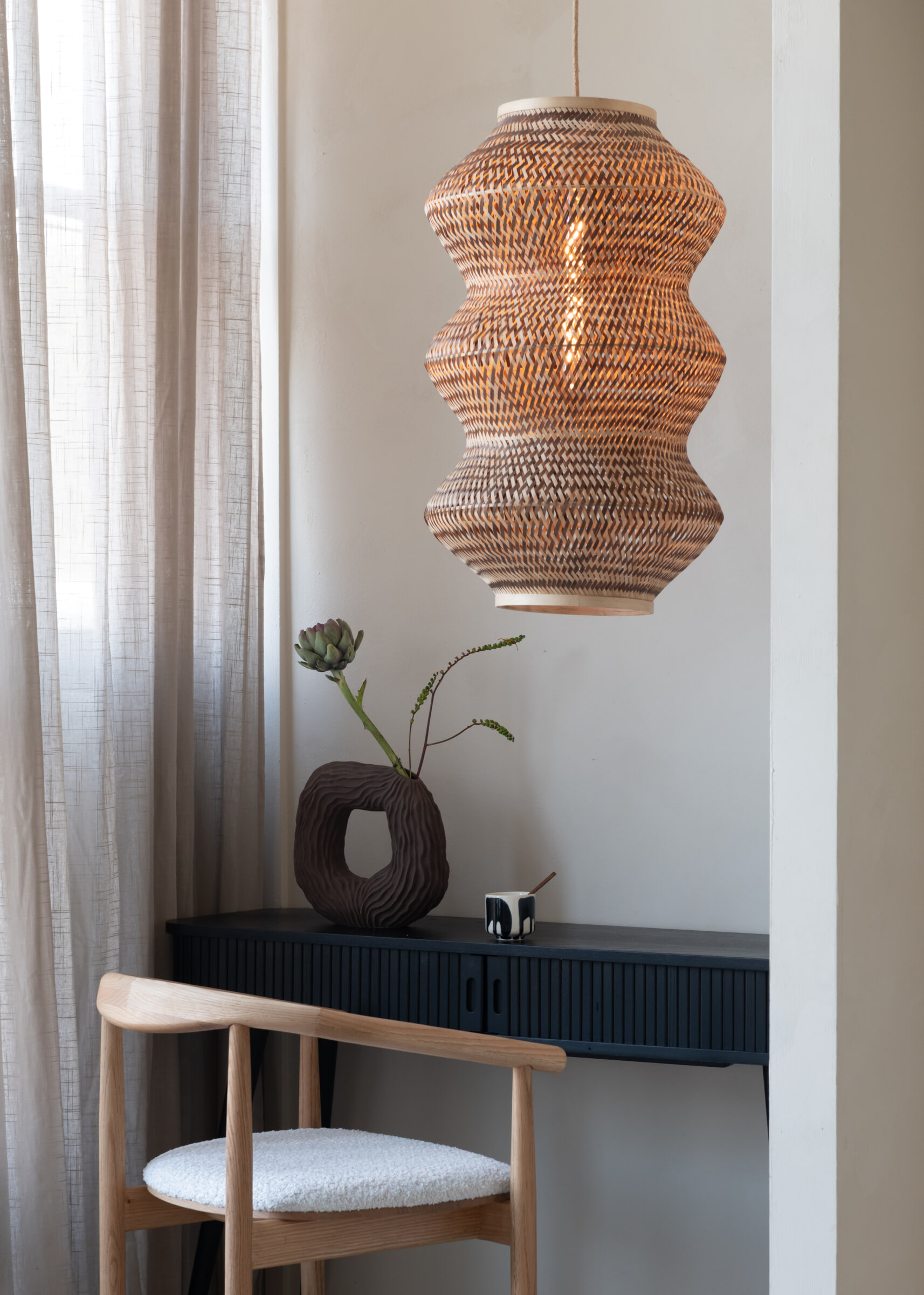 GOOD&MOJO Hanglamp 'Barbados' Bamboe, 3-lamps, kleur Naturel/Bruin