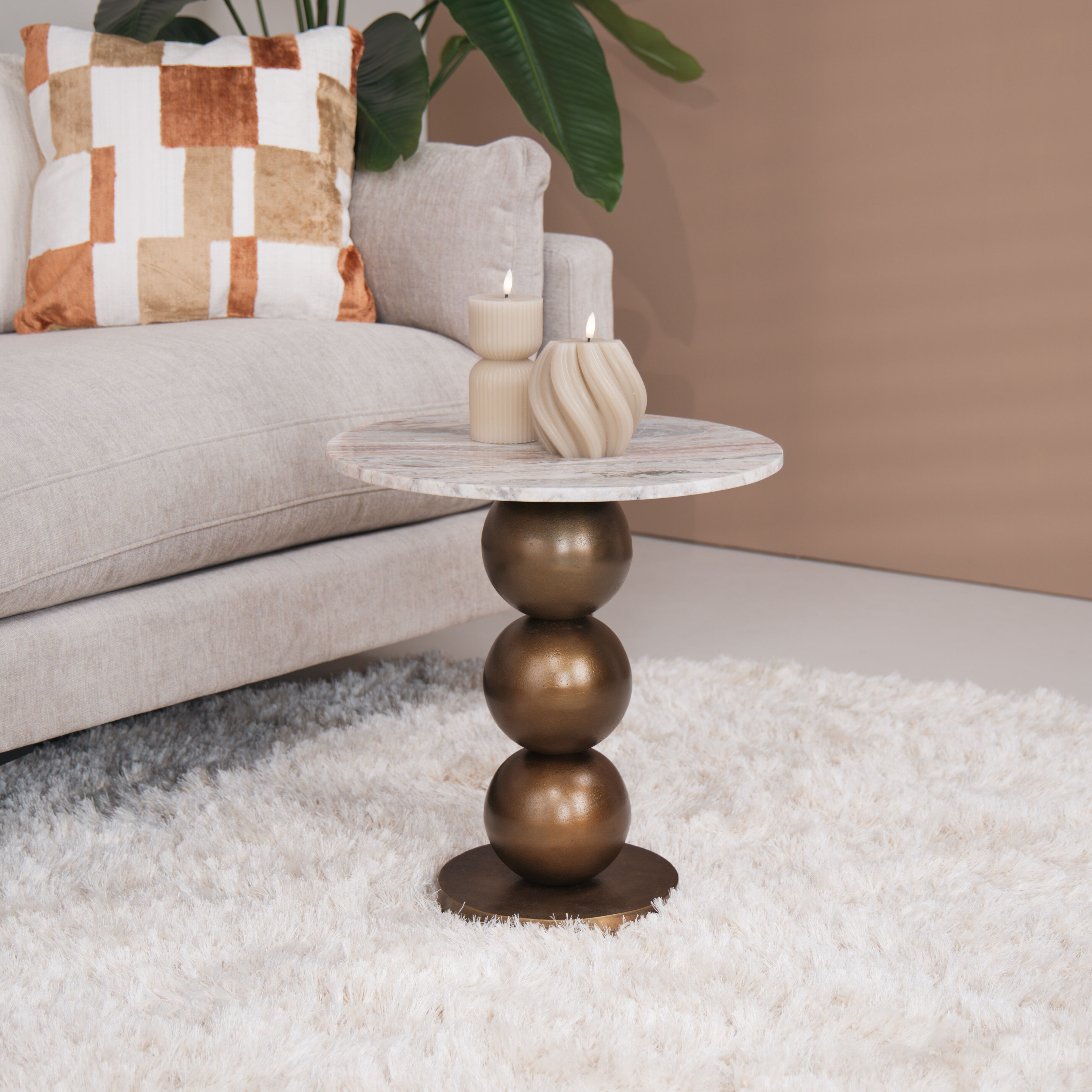 Richmond Ronde Bijzettafel 'Barley' Marmer en brushed gold, 46cm