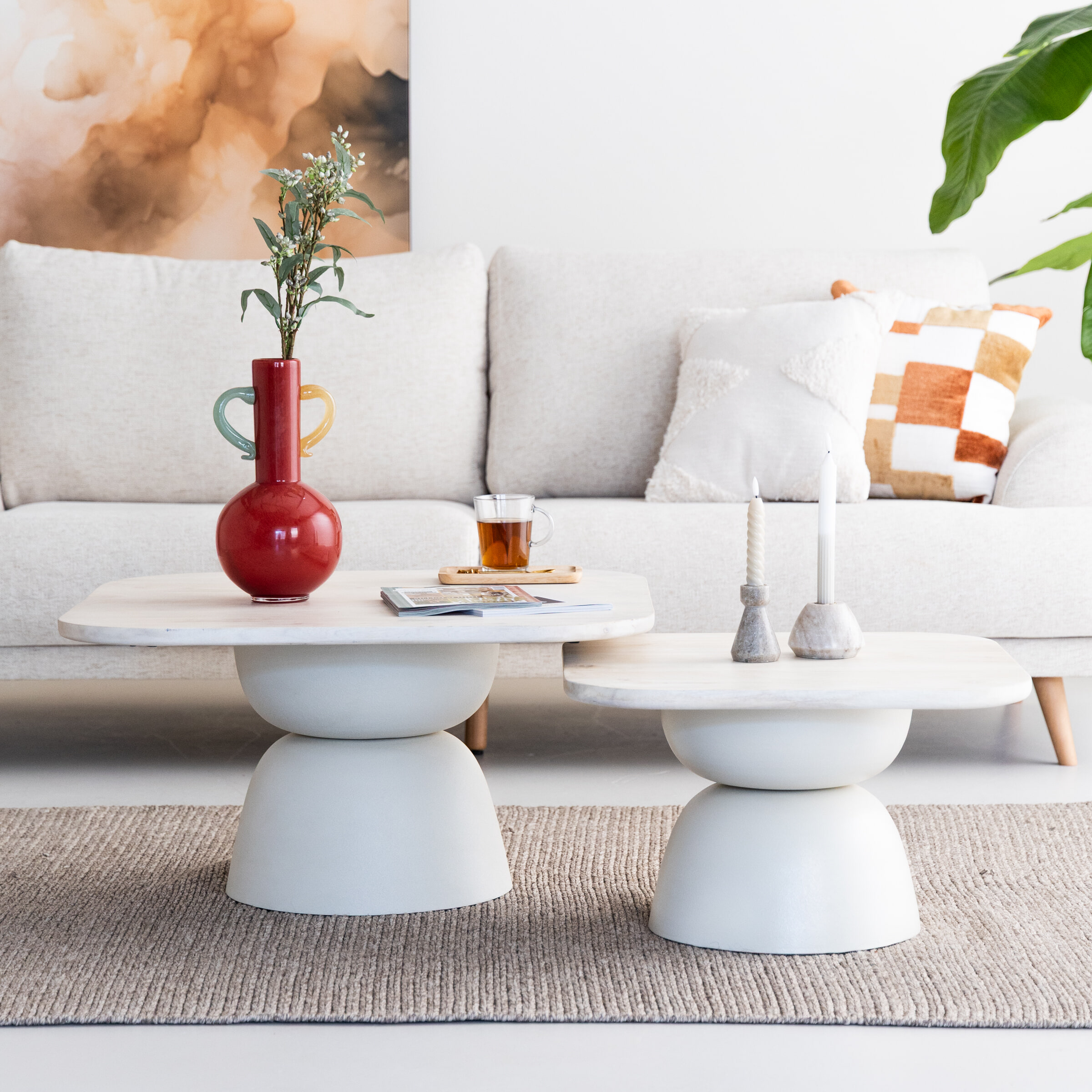 Tower Living Salontafel Barza Mangohout, Set van 2 stuks - Off White
