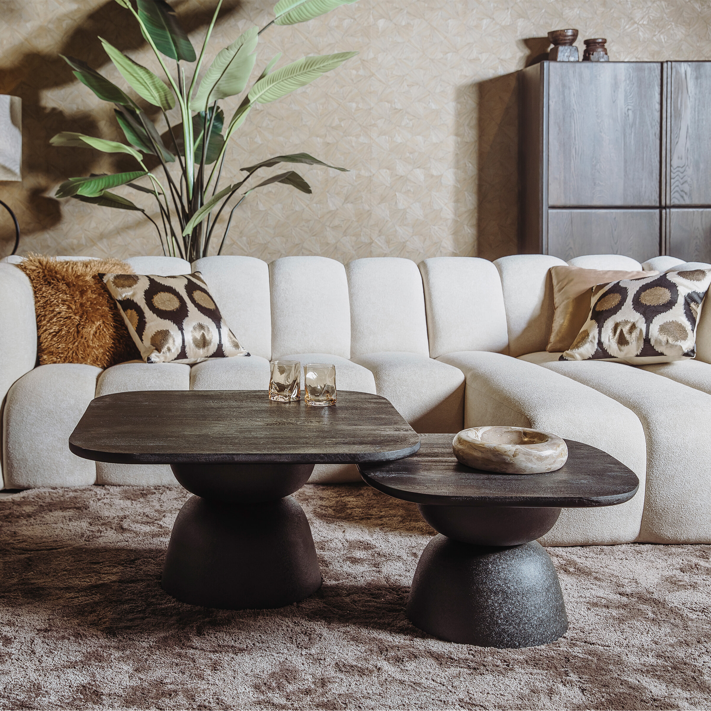 Tower Living Salontafel 'Barza' Mangohout, Set van 2 stuks, kleur Zwart