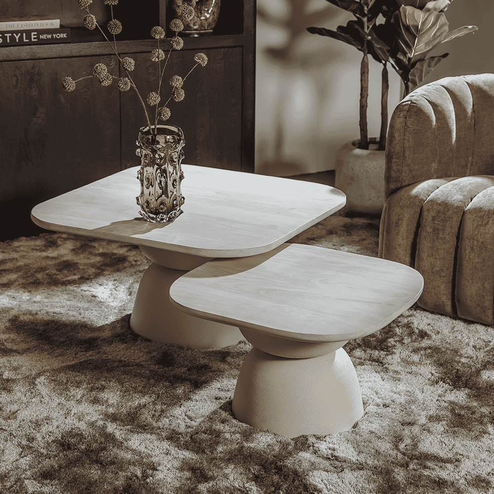 Tower Living Salontafel 'Barza' Mangohout, Set van 2 stuks, kleur Off White