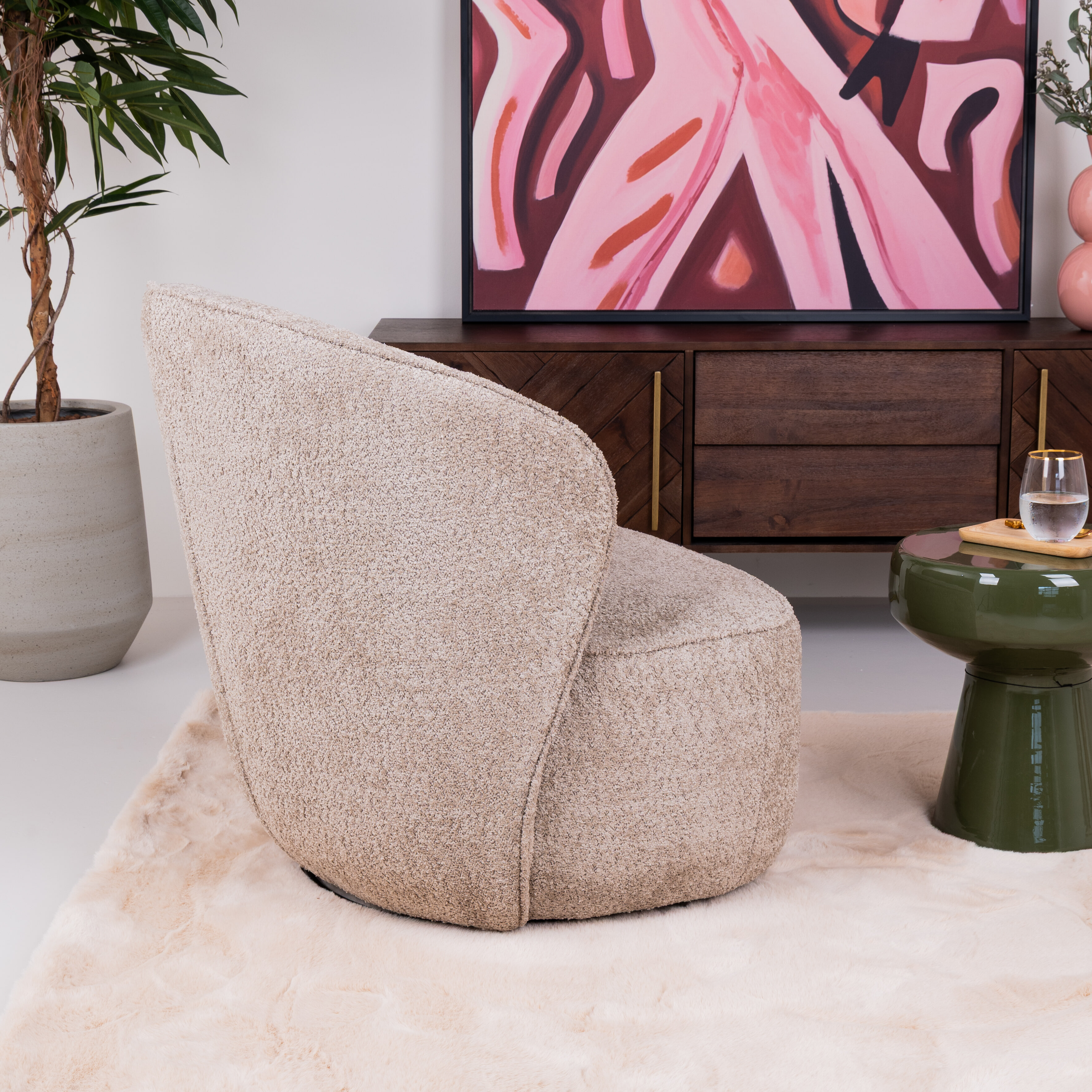 Tower Living Draaifauteuil 'Belvi' Chenille, kleur Beige