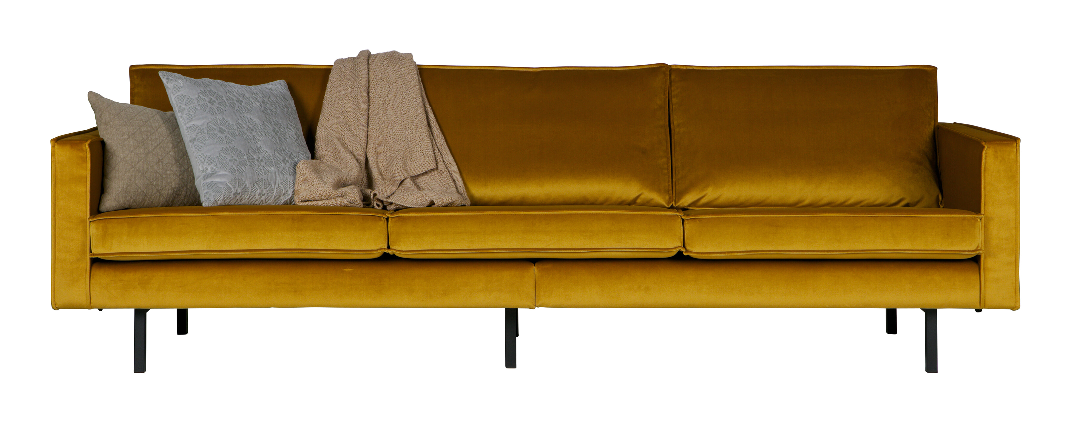 WOOOD Bank 3-zits 'Rodeo' Velvet, 277cm, kleur Oker