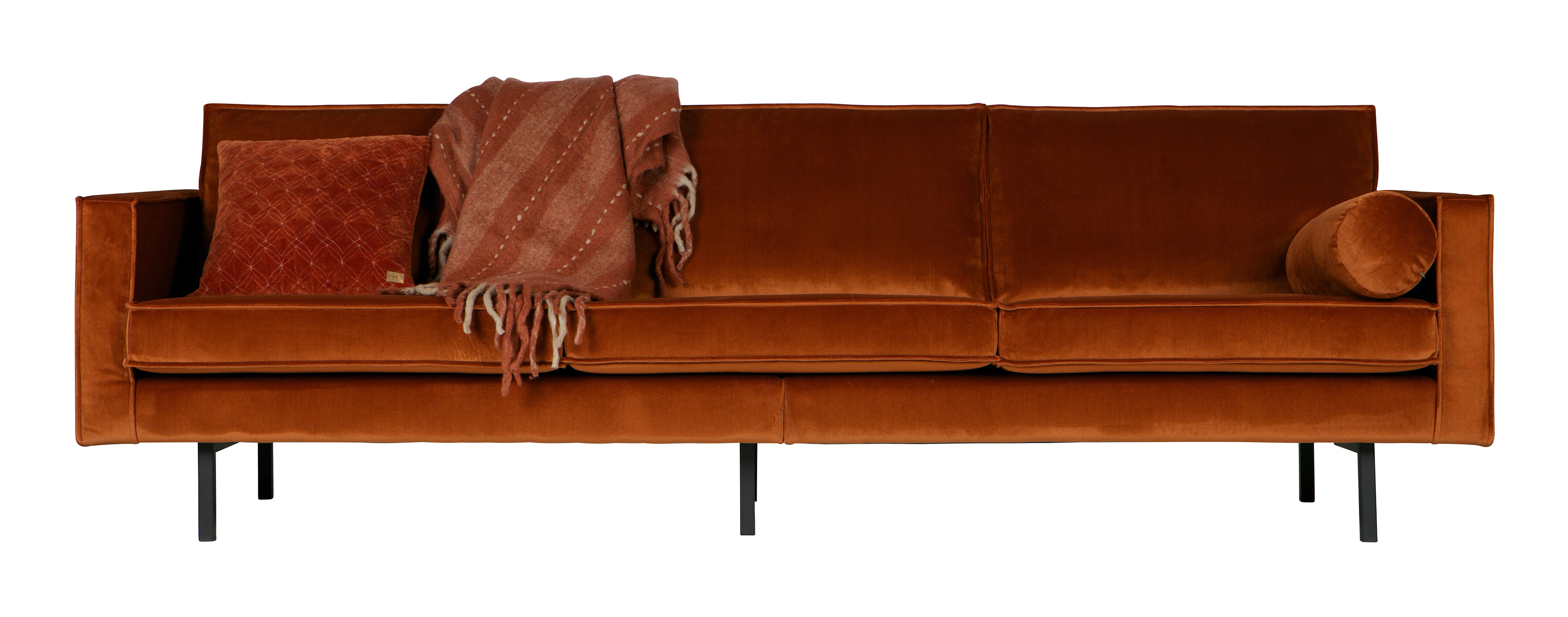 WOOOD Bank 3-zits 'Rodeo' Velvet, 277cm, kleur Roestbruin