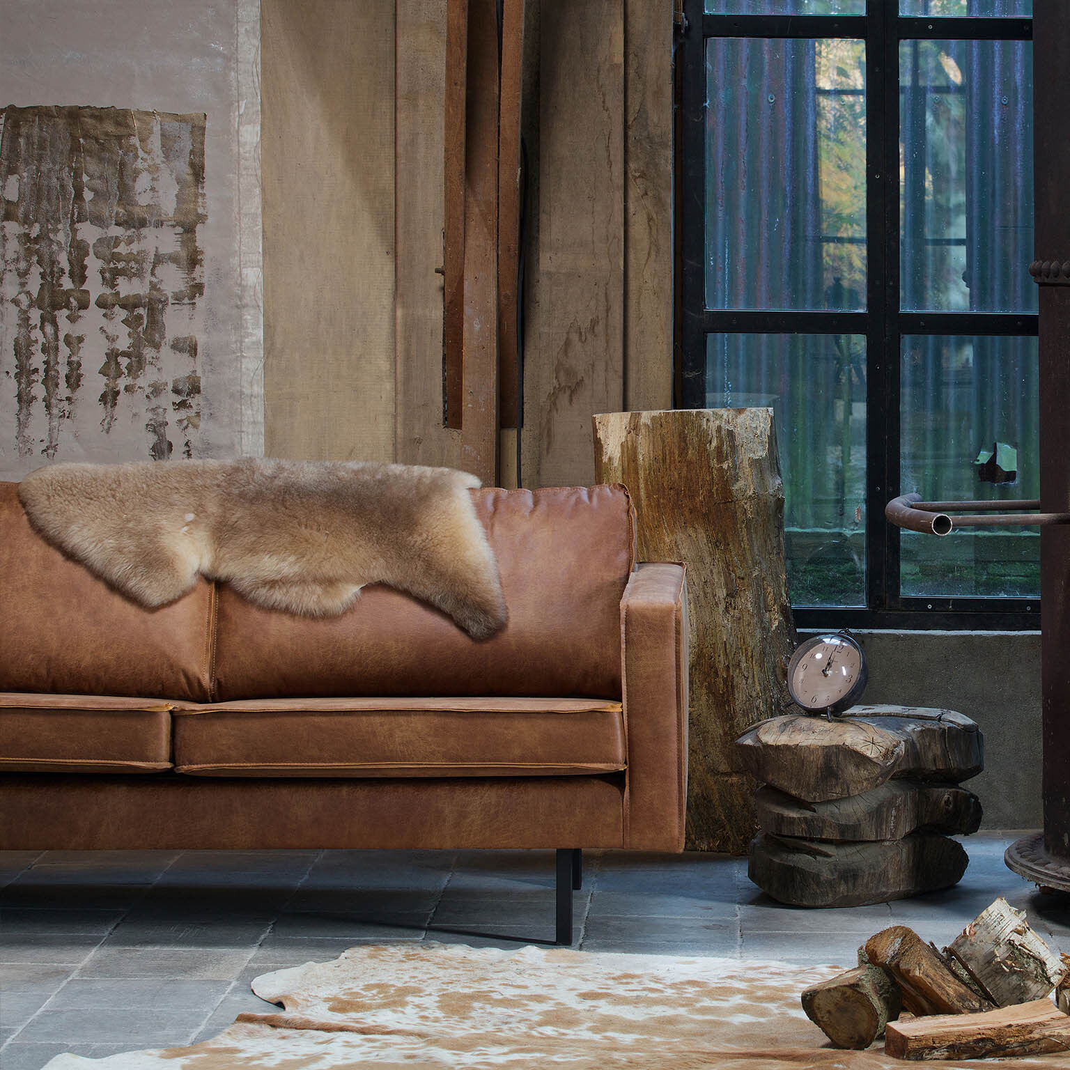 WOOOD Bank 'Rodeo' 2,5-zits, kleur cognac