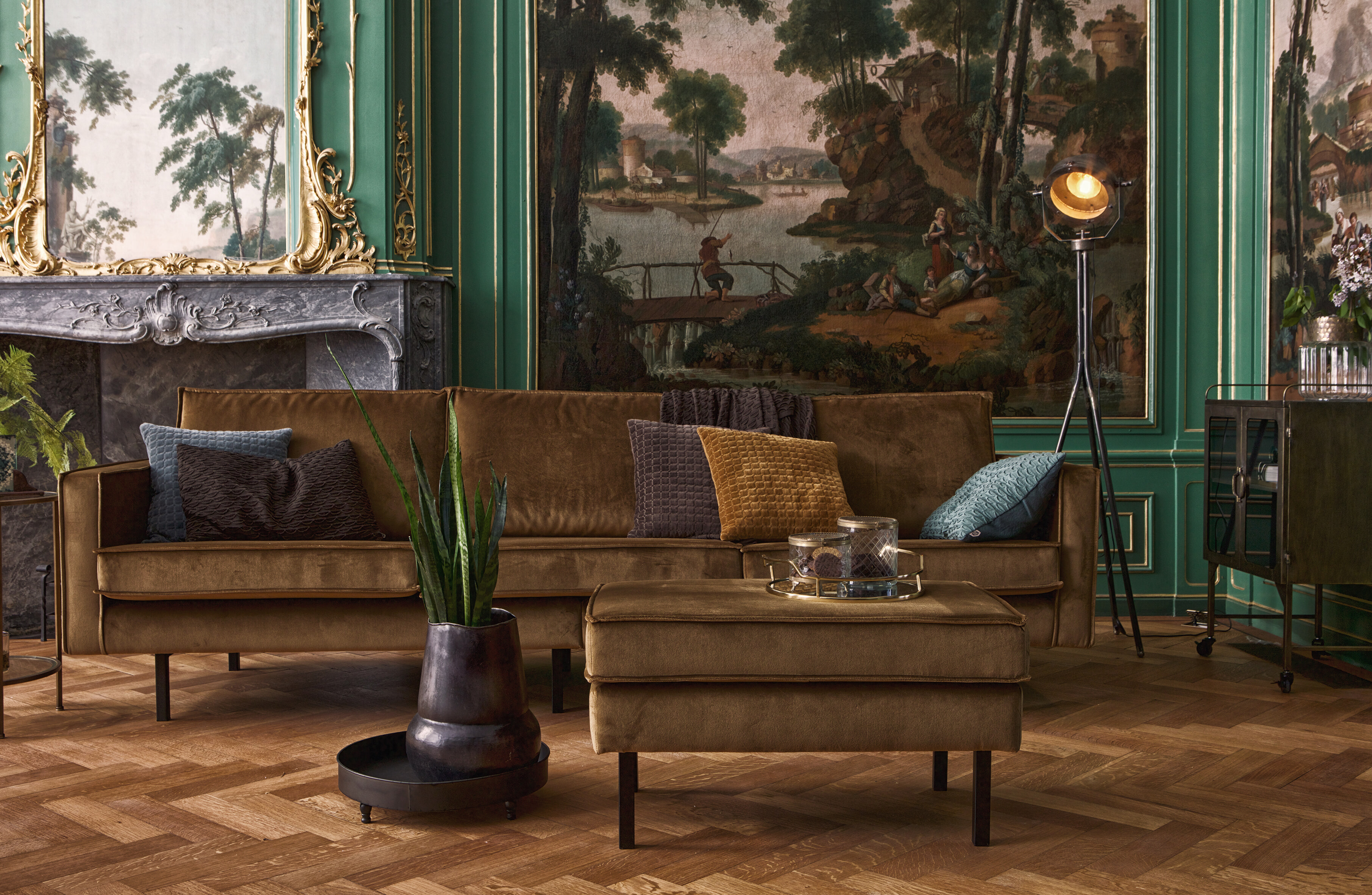 WOOOD Bank 'Rodeo' Velvet, 277cm, kleur Honey (Geel)