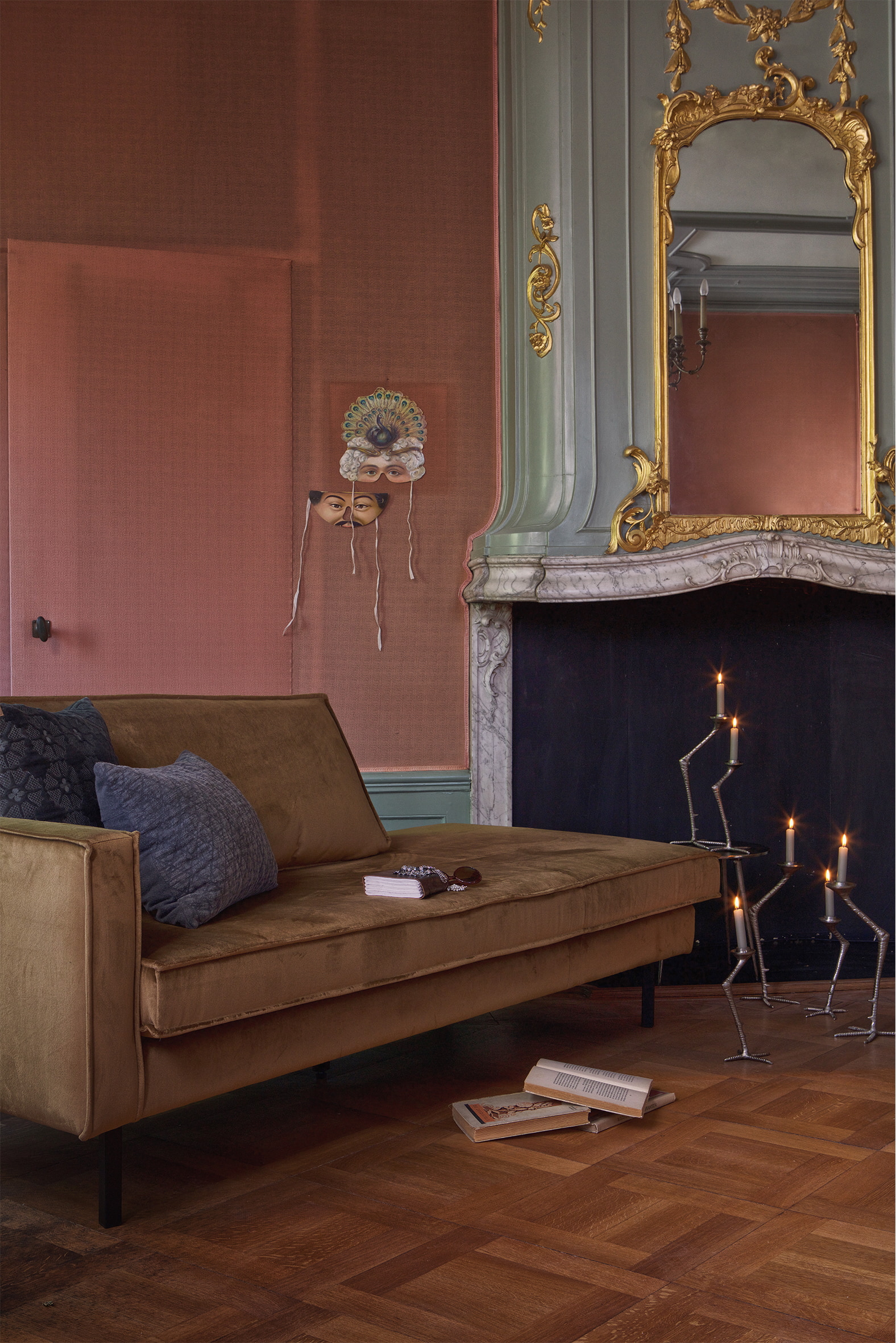 WOOOD Daybed 'Rodeo' Links, Velvet, kleur Honey (geel)