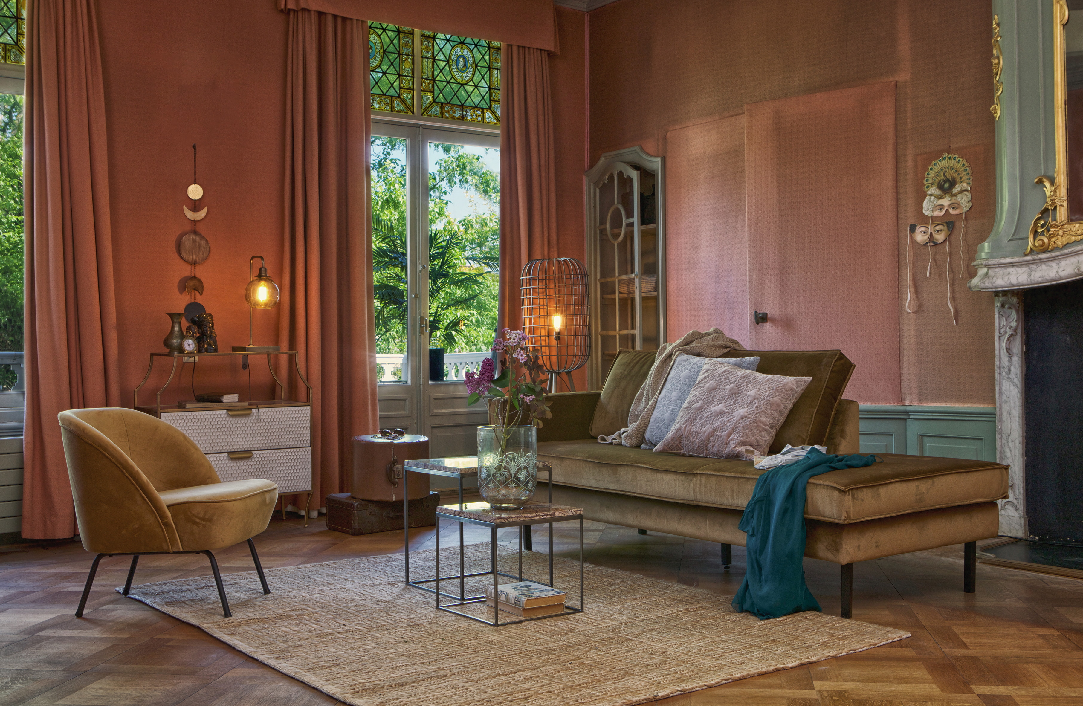 WOOOD Daybed 'Rodeo' Links, Velvet, kleur Honey (geel)