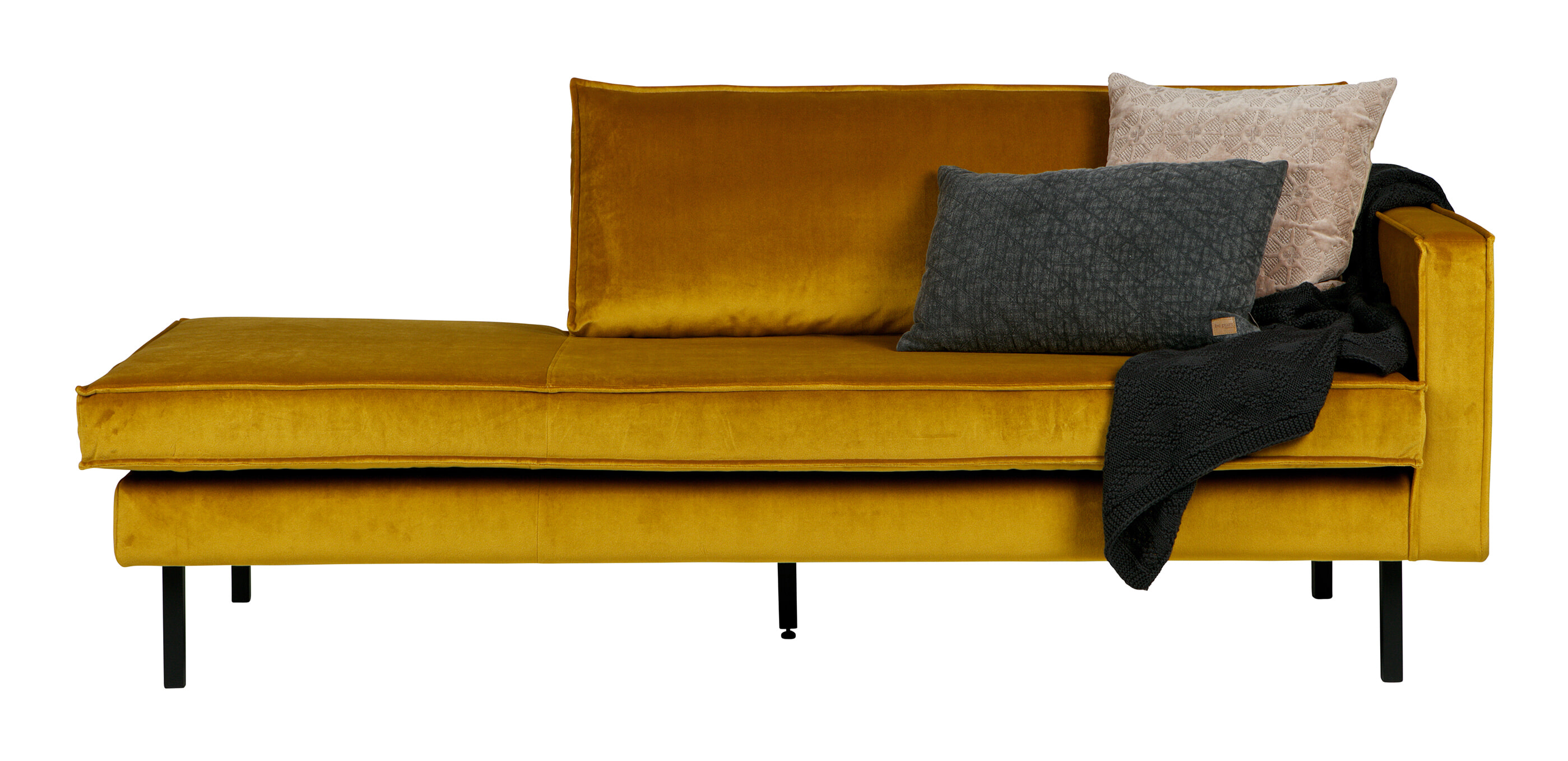 WOOOD Daybed 'Rodeo' Rechts, Velvet, kleur Oker