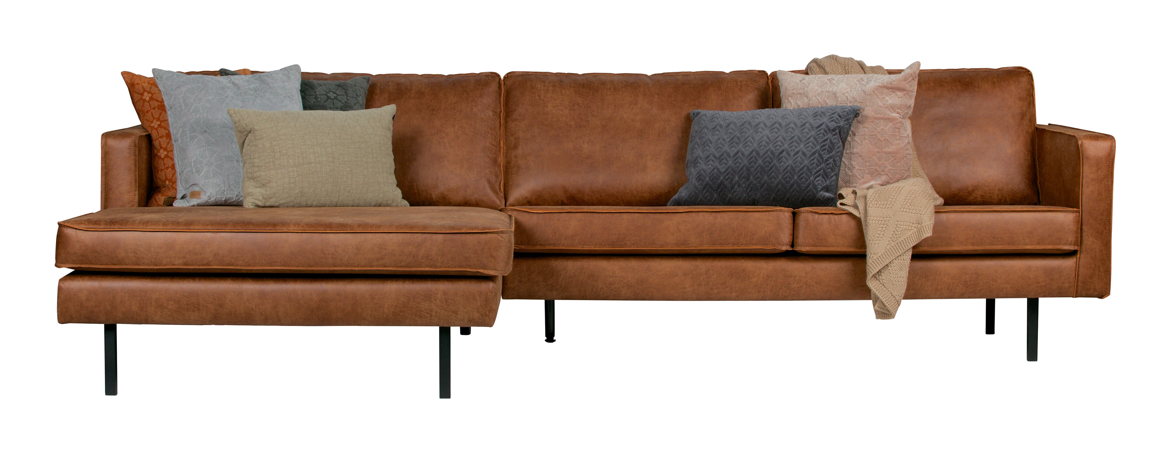 WOOOD Loungebank 'Rodeo' Links, Eco Leder, kleur Cognac