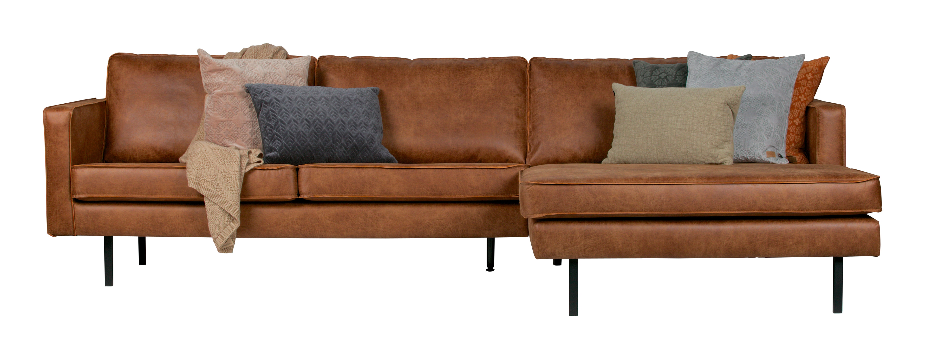 WOOOD Loungebank 'Rodeo' Rechts, Eco Leder, kleur Cognac