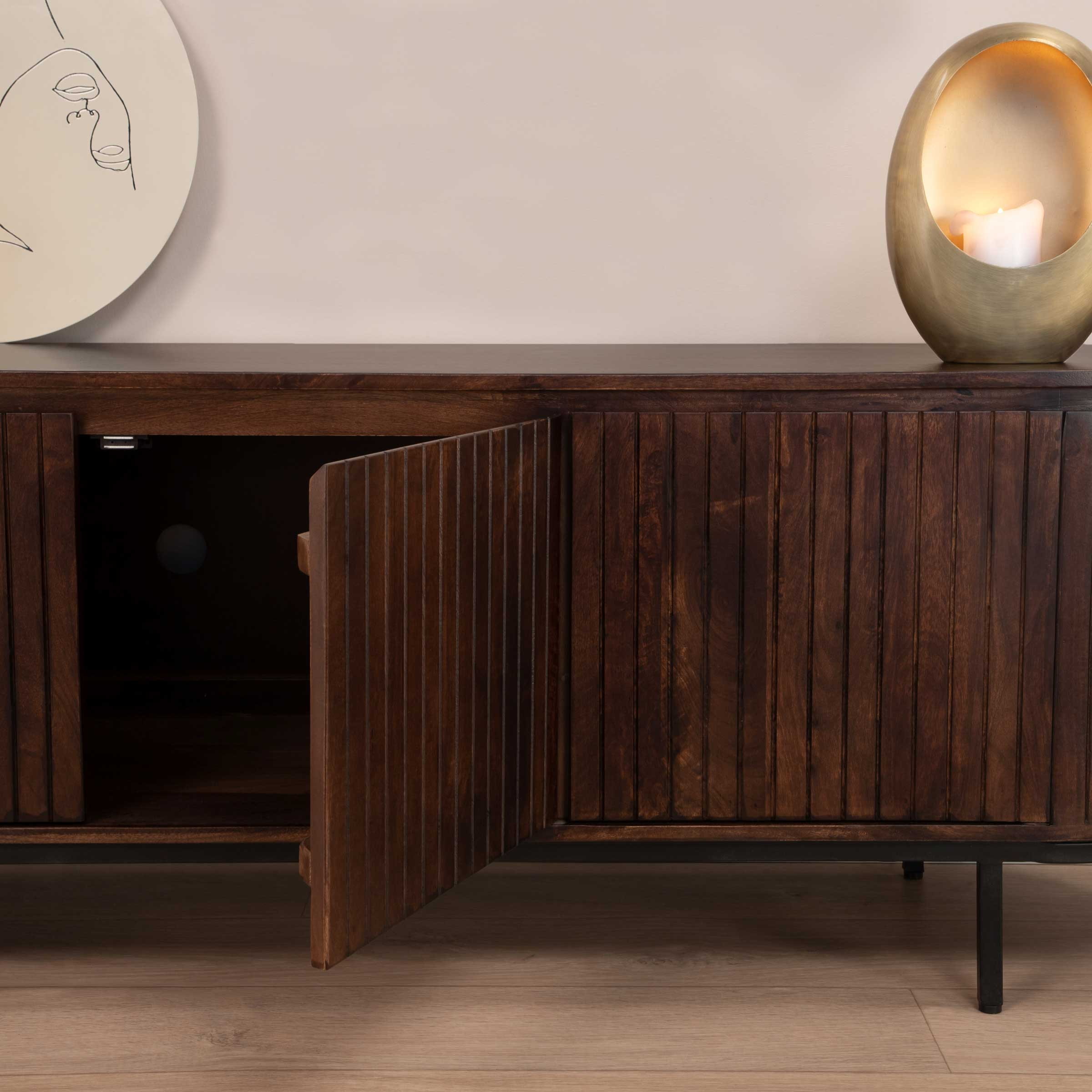 Livingfurn TV-meubel 'Noor' Mangohout, 170cm, kleur Walnoot