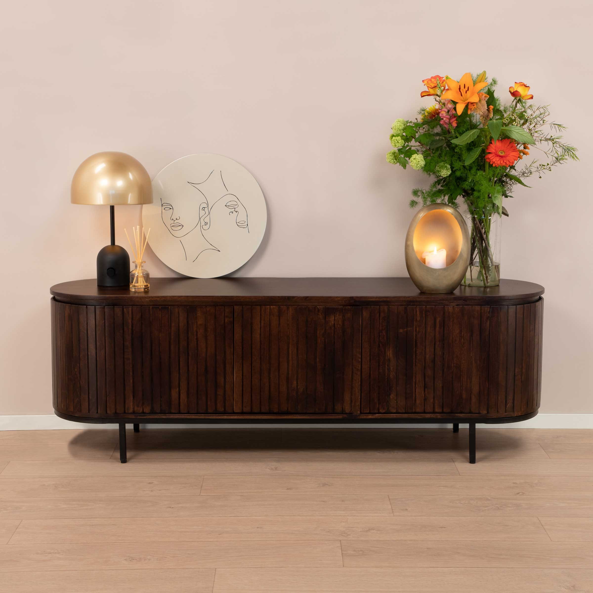 Livingfurn TV-meubel 'Noor' Mangohout, 170cm, kleur Walnoot