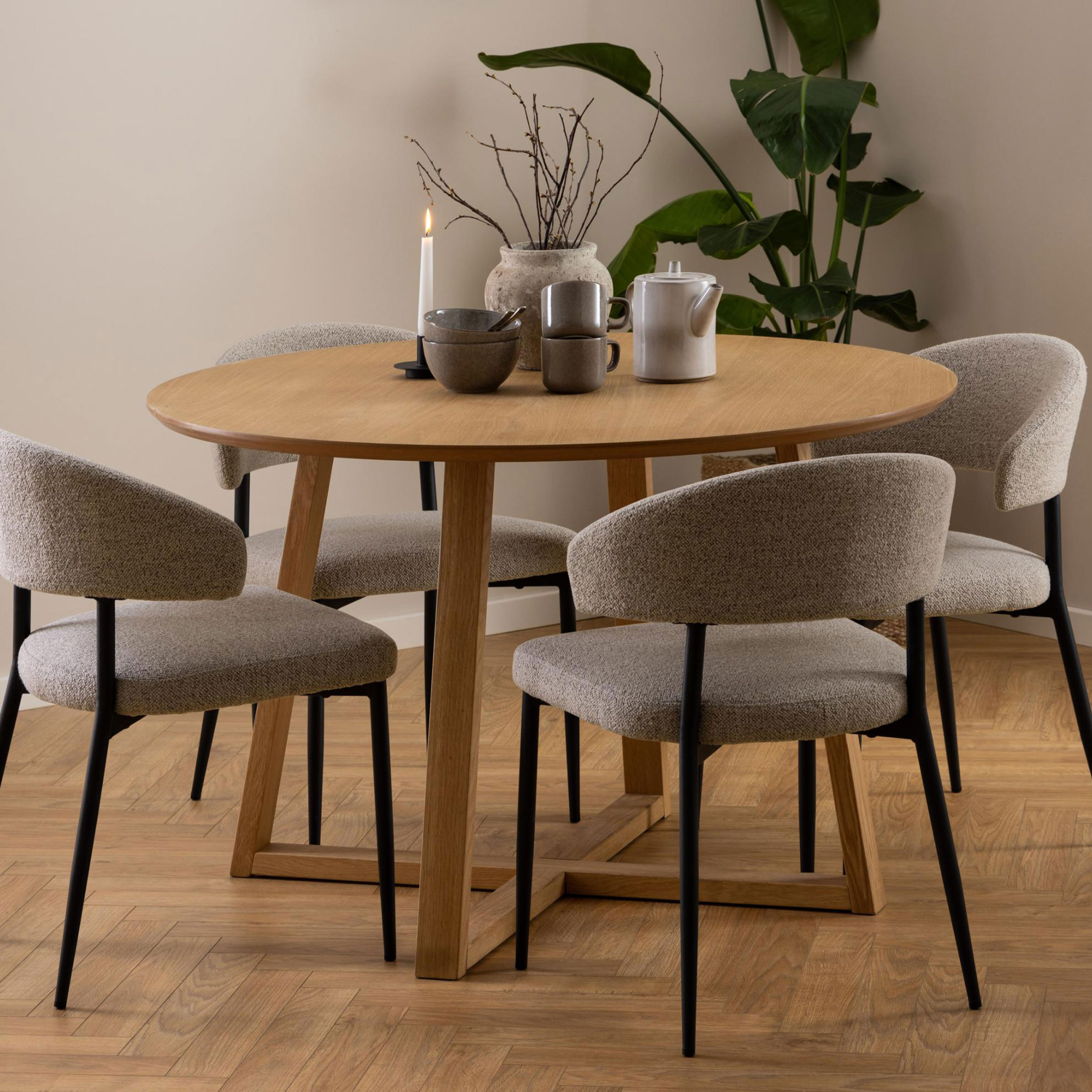 Bendt Ronde Eettafel 'Lila' Eiken, 120cm, kleur Naturel