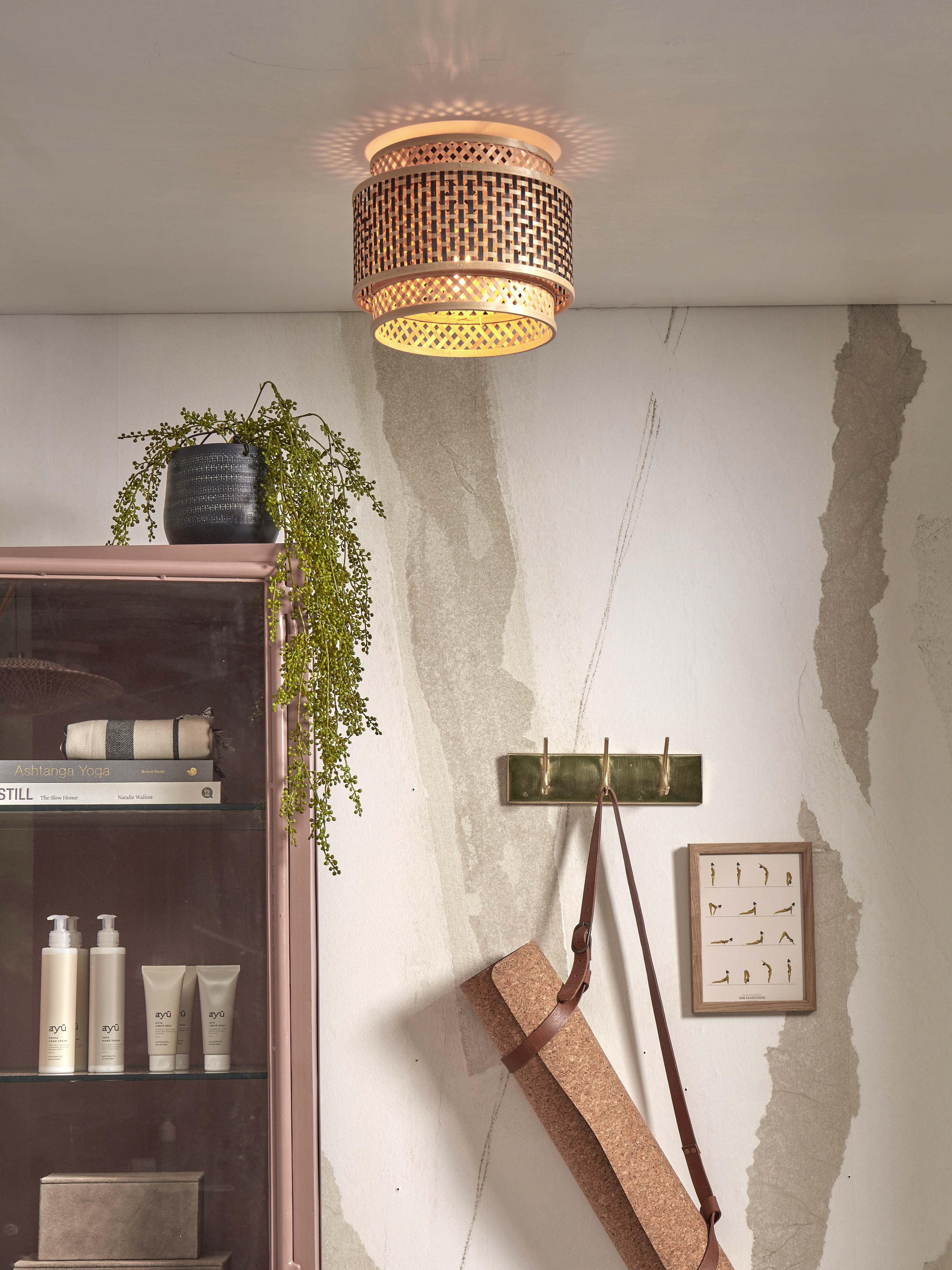 GOOD&MOJO Plafondlamp 'Bhutan' Bamboe, 25cm, kleur Zwart/Naturel