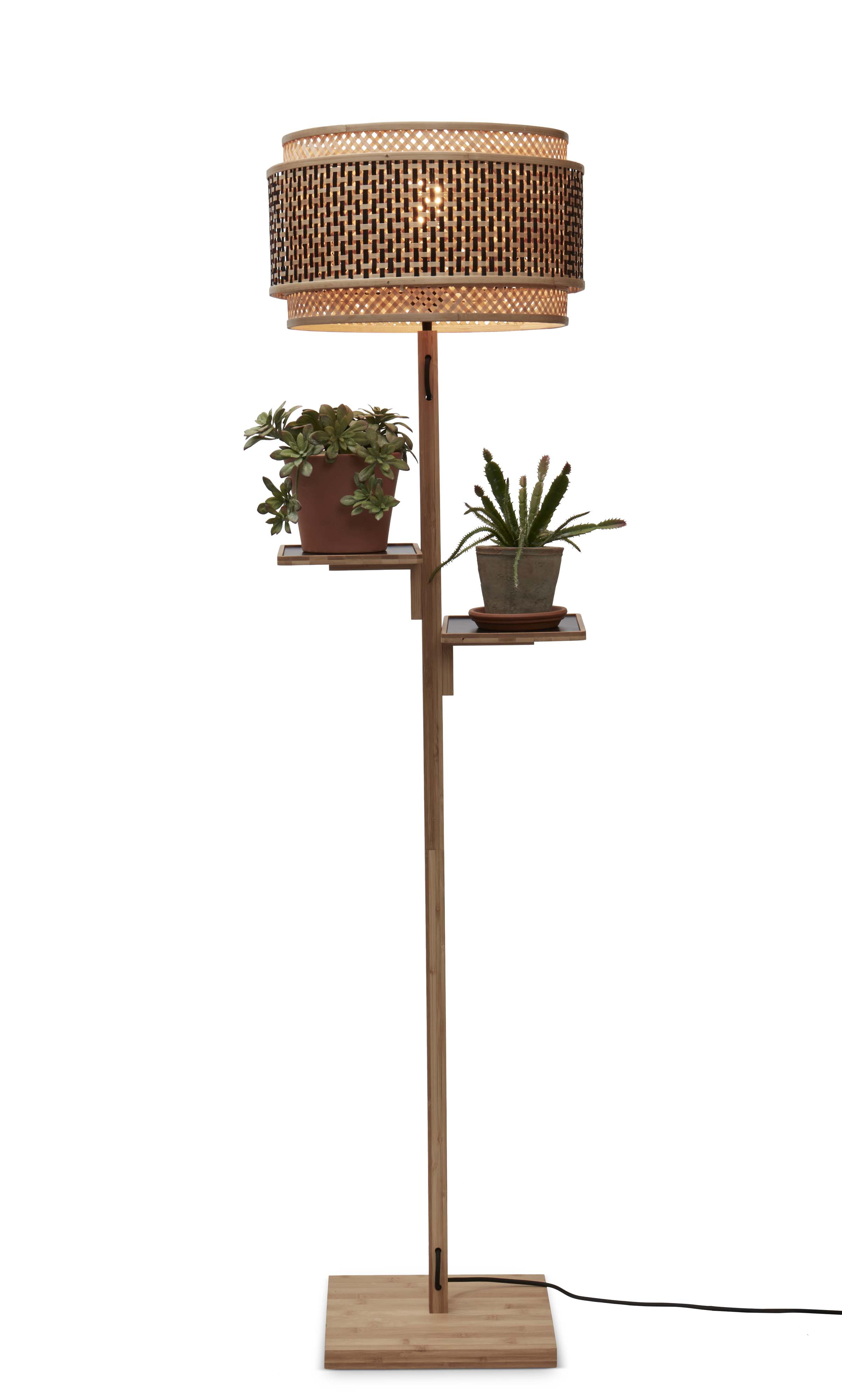 GOOD&MOJO Vloerlamp 'Bhutan' Met 2 plankjes, Bamboe, 160cm, kleur Naturel