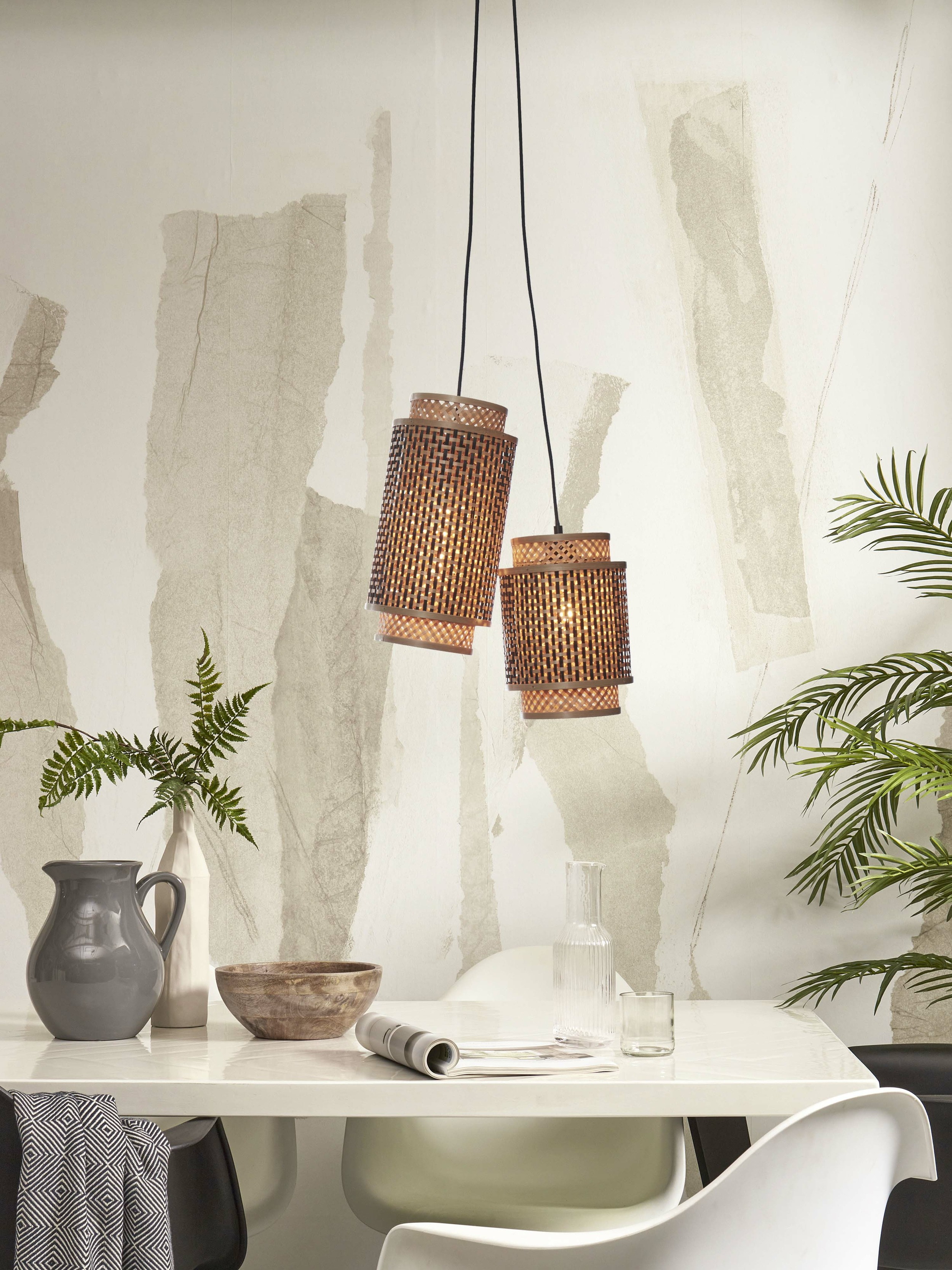GOOD&MOJO Hanglamp 'Bhutan' 2-lamps, Bamboe, kleur Naturel