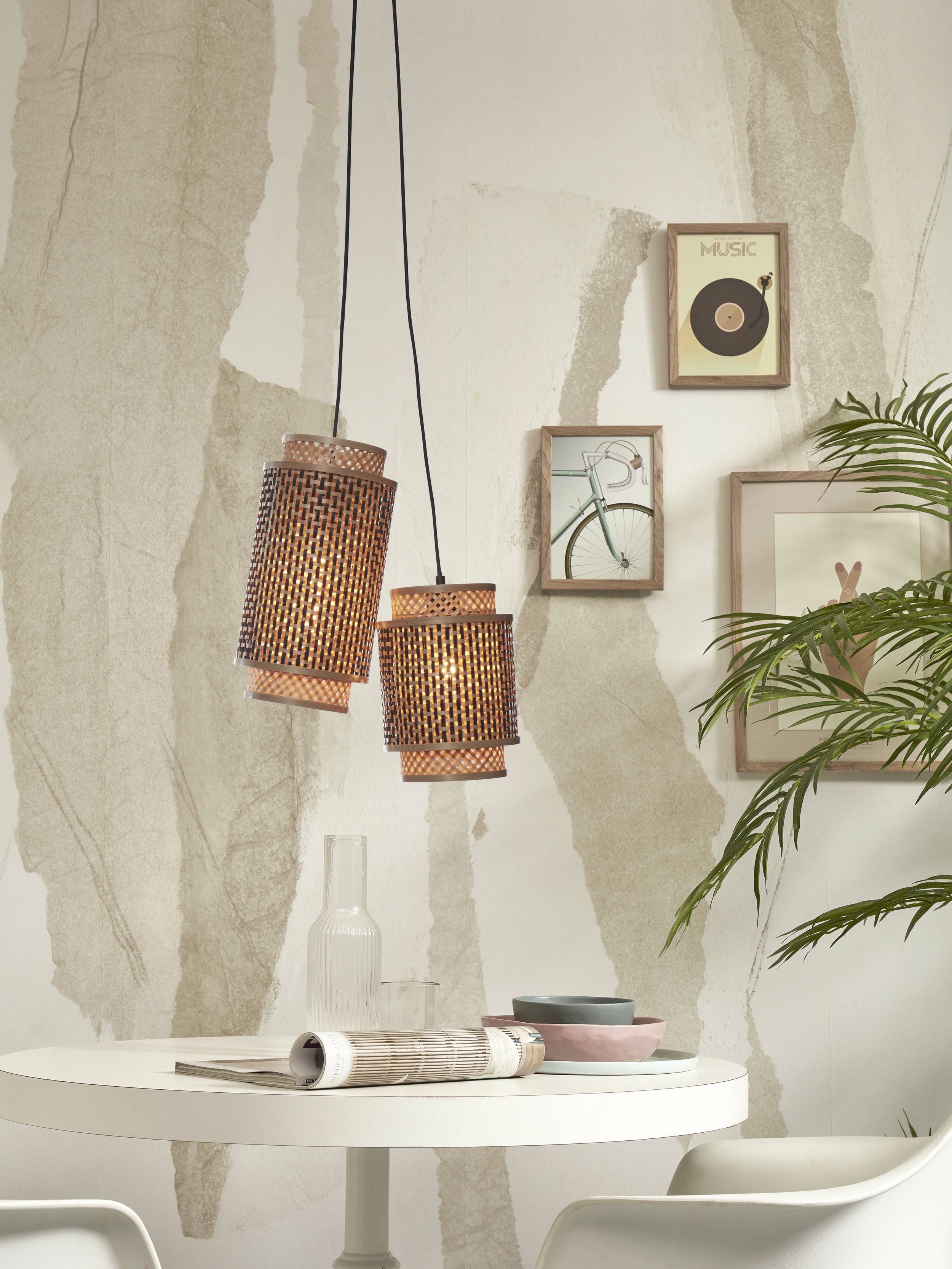 GOOD&MOJO Hanglamp 'Bhutan' 2-lamps, Bamboe, kleur Naturel