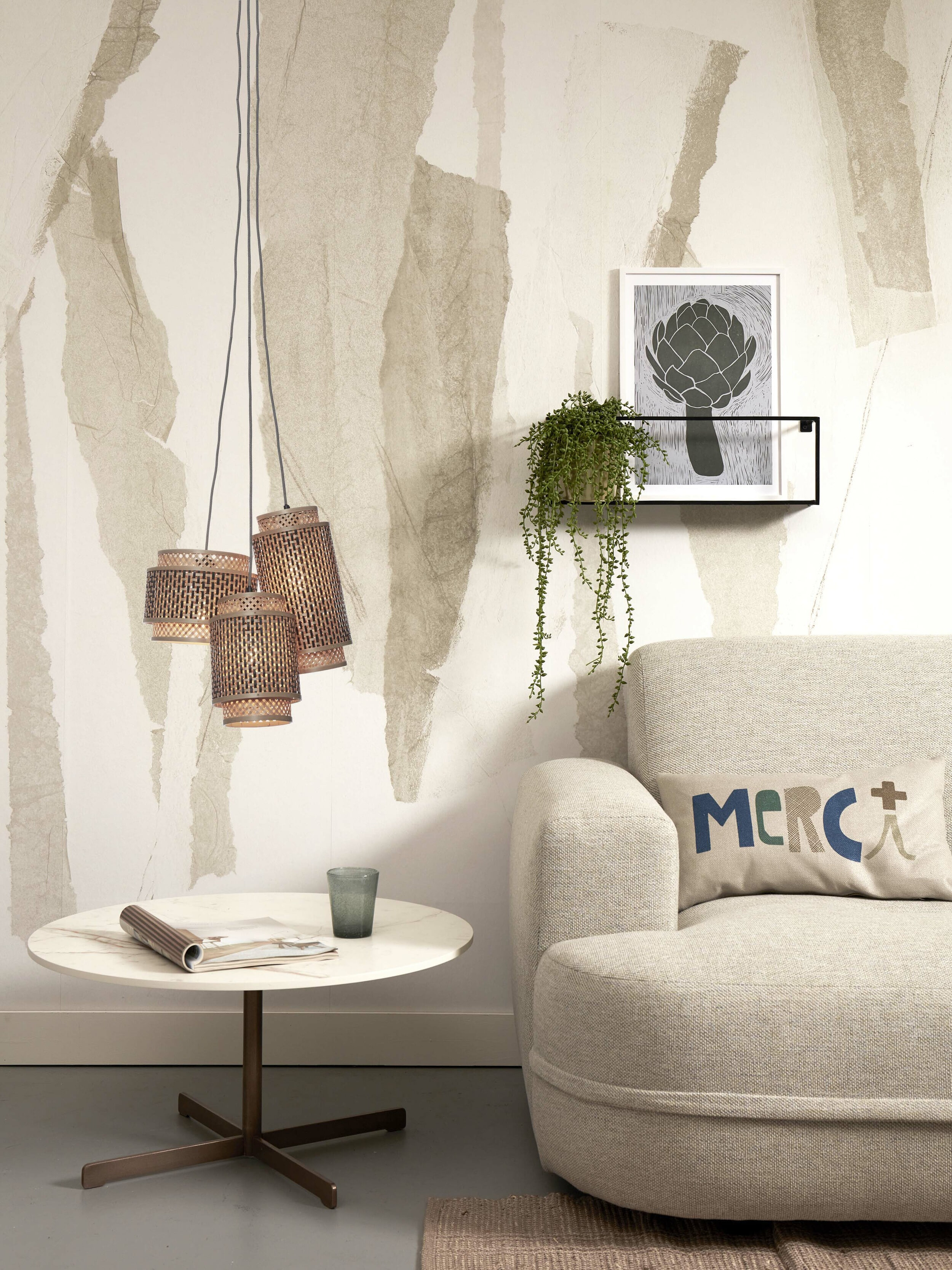 GOOD&MOJO Hanglamp 'Bhutan' 3-lamps, Bamboe, kleur Naturel