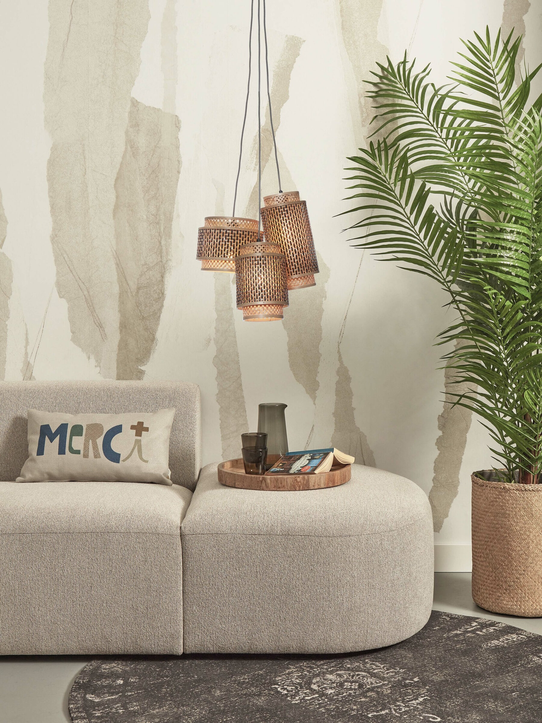 GOOD&MOJO Hanglamp 'Bhutan' 3-lamps, Bamboe, kleur Naturel