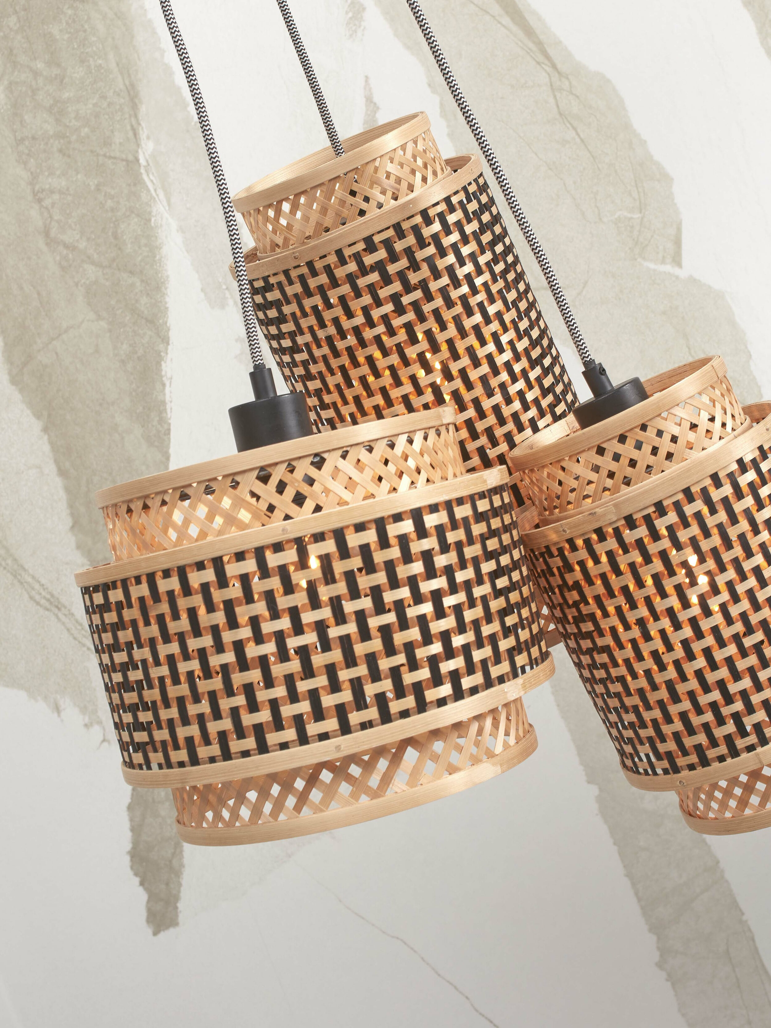 GOOD&MOJO Hanglamp 'Bhutan' 3-lamps, Bamboe, kleur Naturel