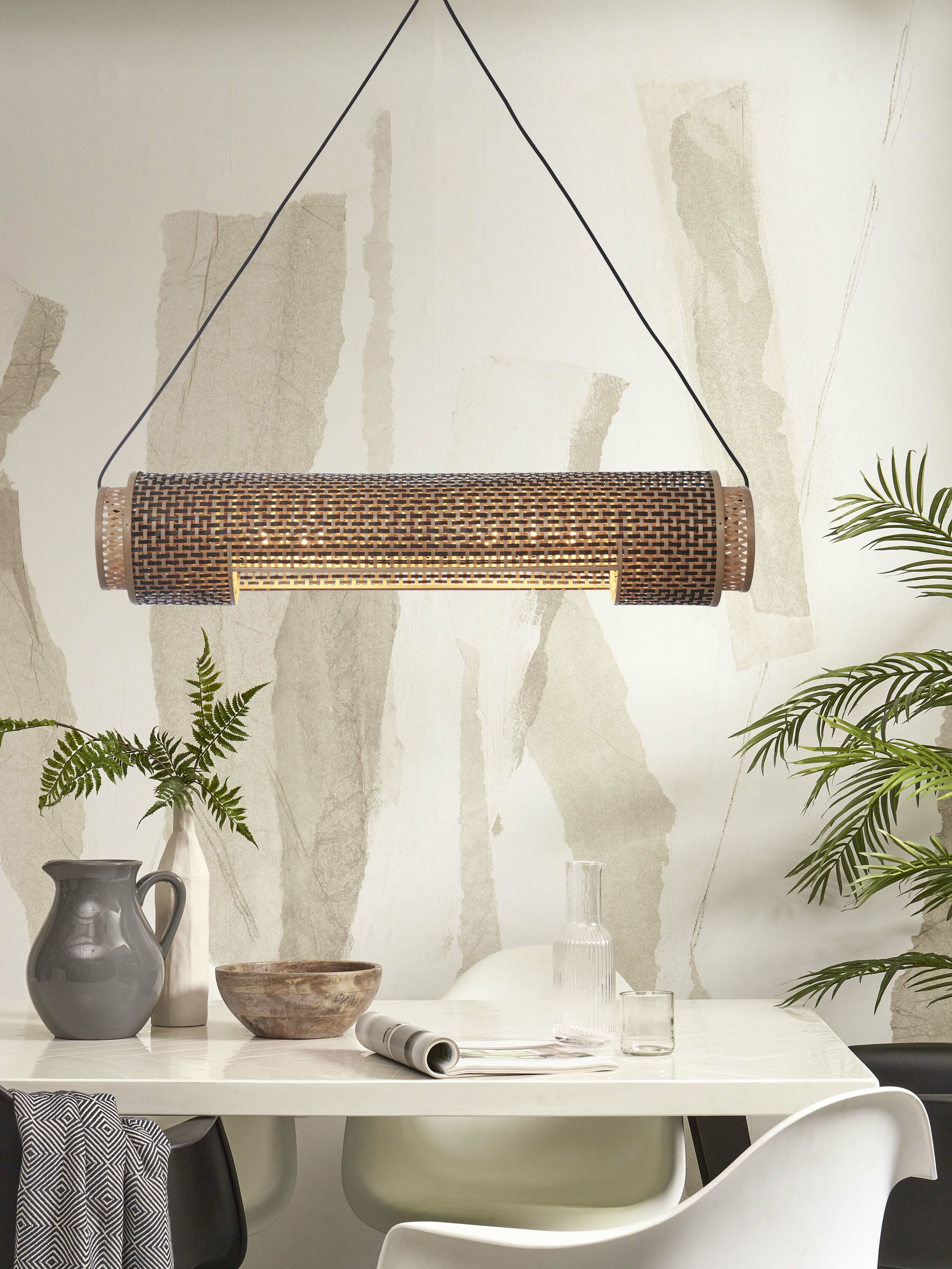 GOOD&MOJO Hanglamp 'Bhutan' Bamboe, 85cm, kleur Zwart/Naturel