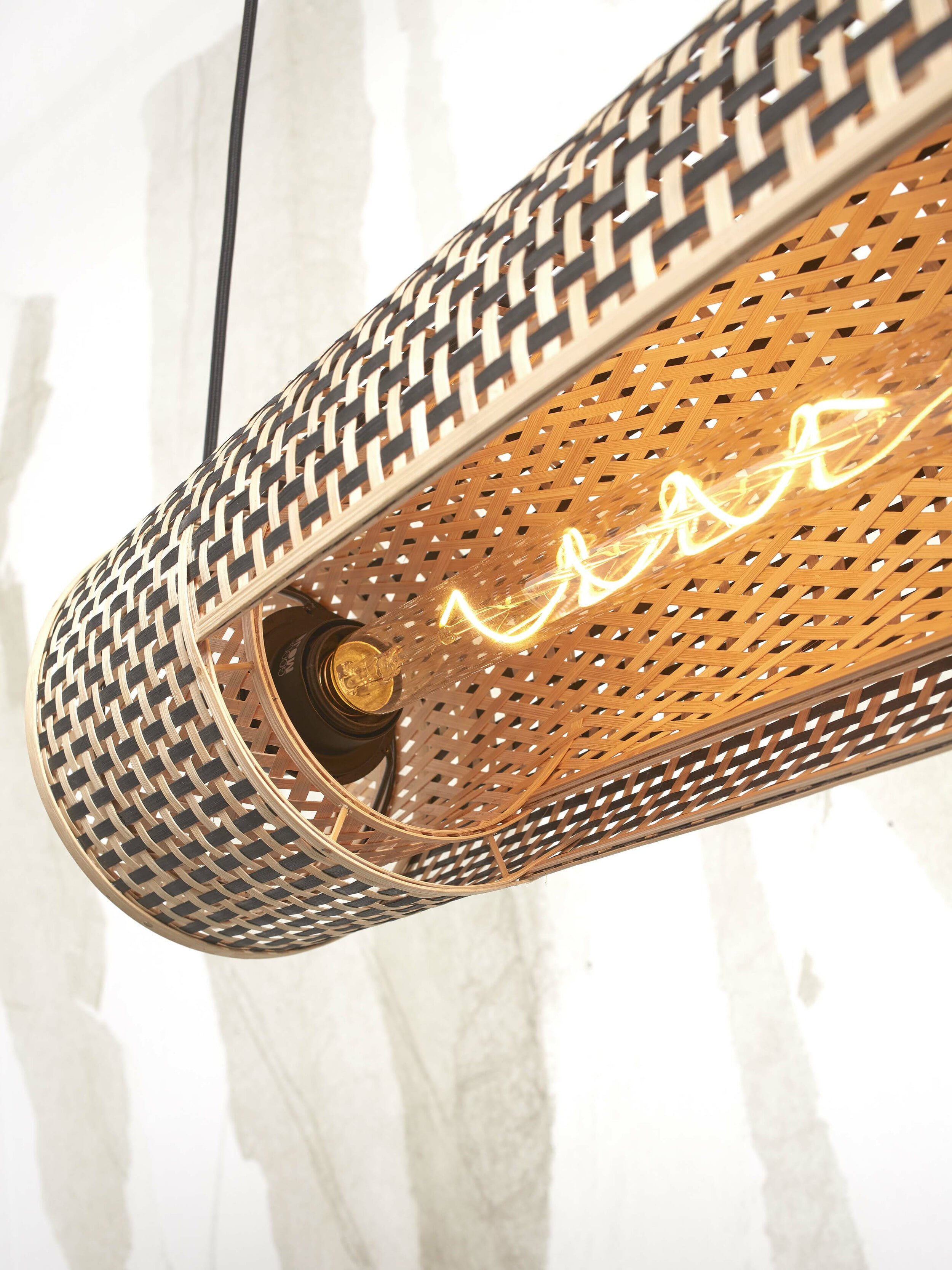 GOOD&MOJO Hanglamp 'Bhutan' Bamboe, 85cm, kleur Zwart/Naturel