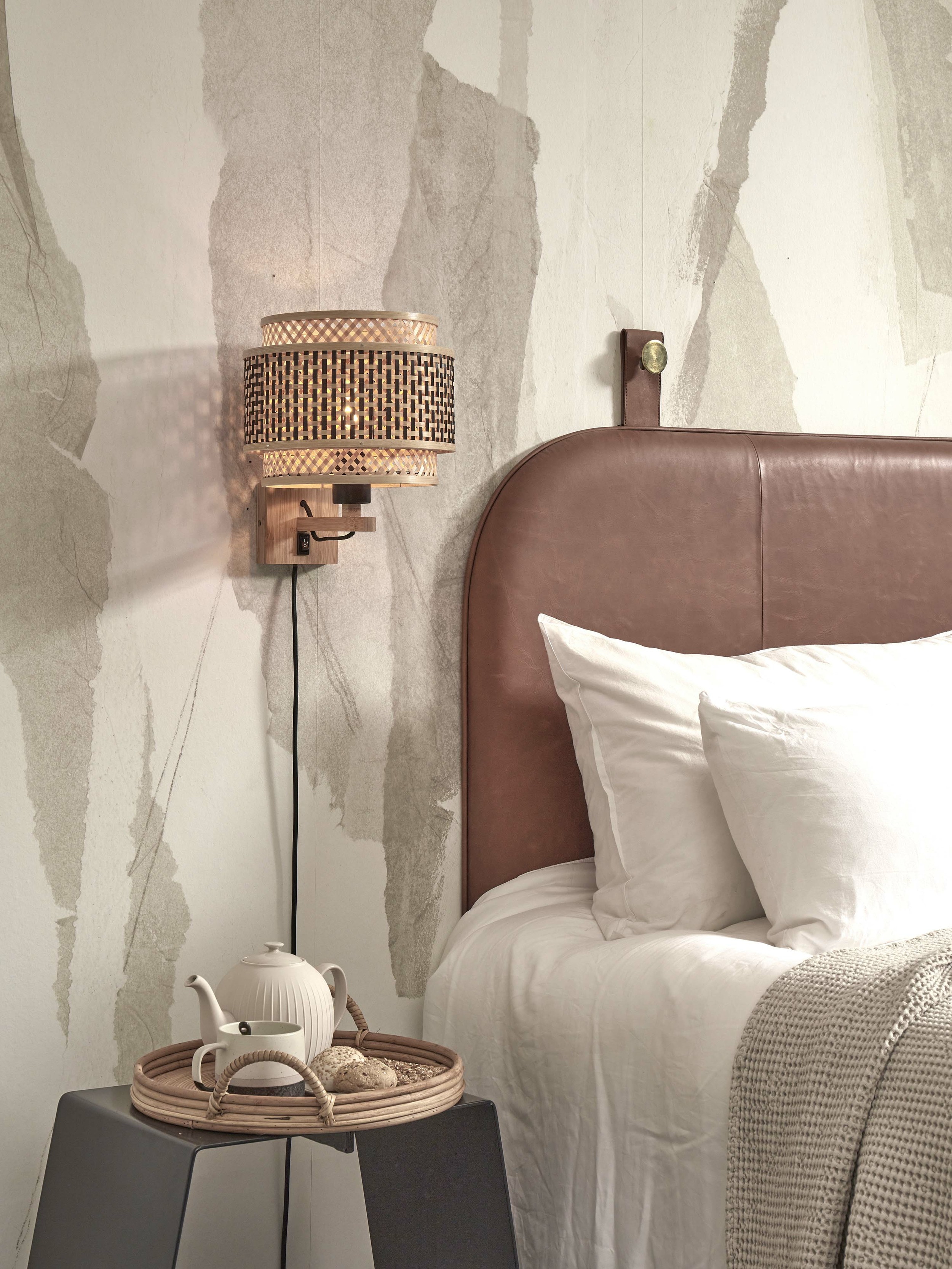 GOOD&MOJO Wandlamp 'Bhutan' Bamboe, 25cm, kleur Naturel/Zwart