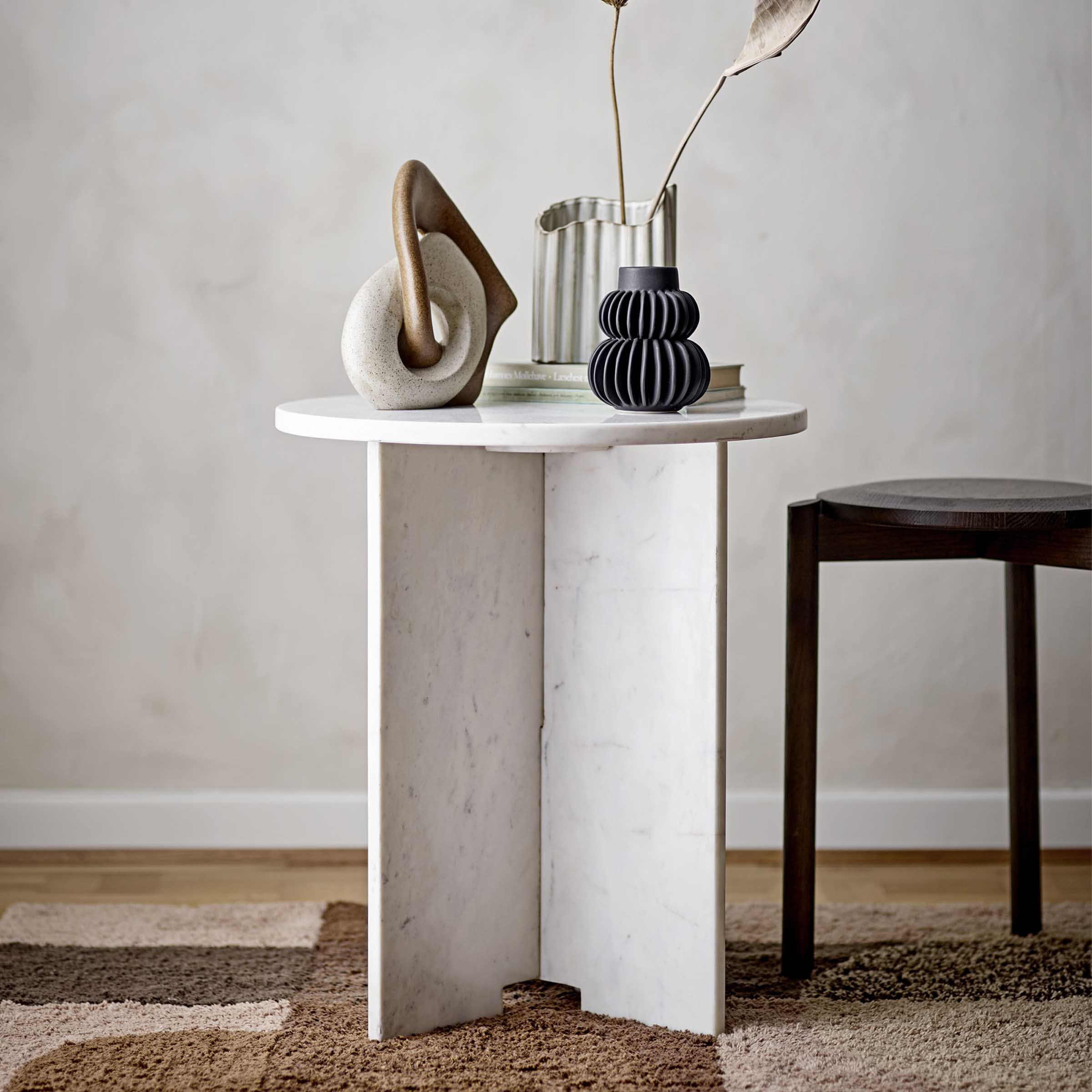 Bloomingville Ronde Bijzettafel Jasmia Marmer 46cm - Wit