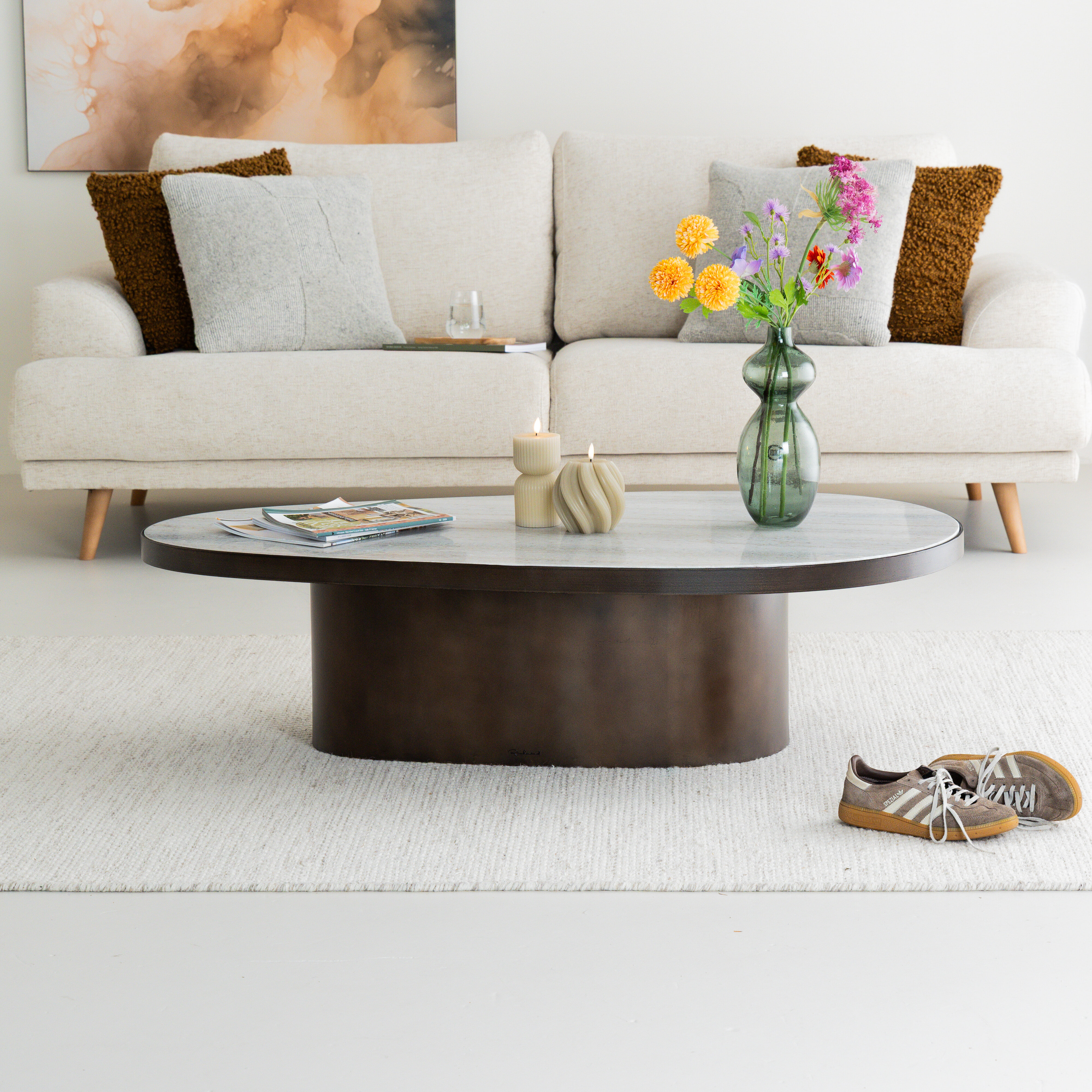 Richmond Organische Salontafel Biloxi Marmer en MDF, 130 x 68cm - Bruin