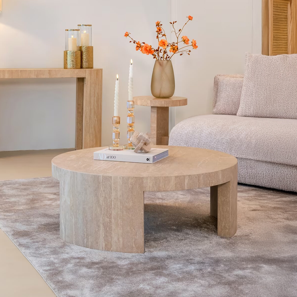 Richmond Ronde Salontafel Biltmore Travertin, 100cm - Beige