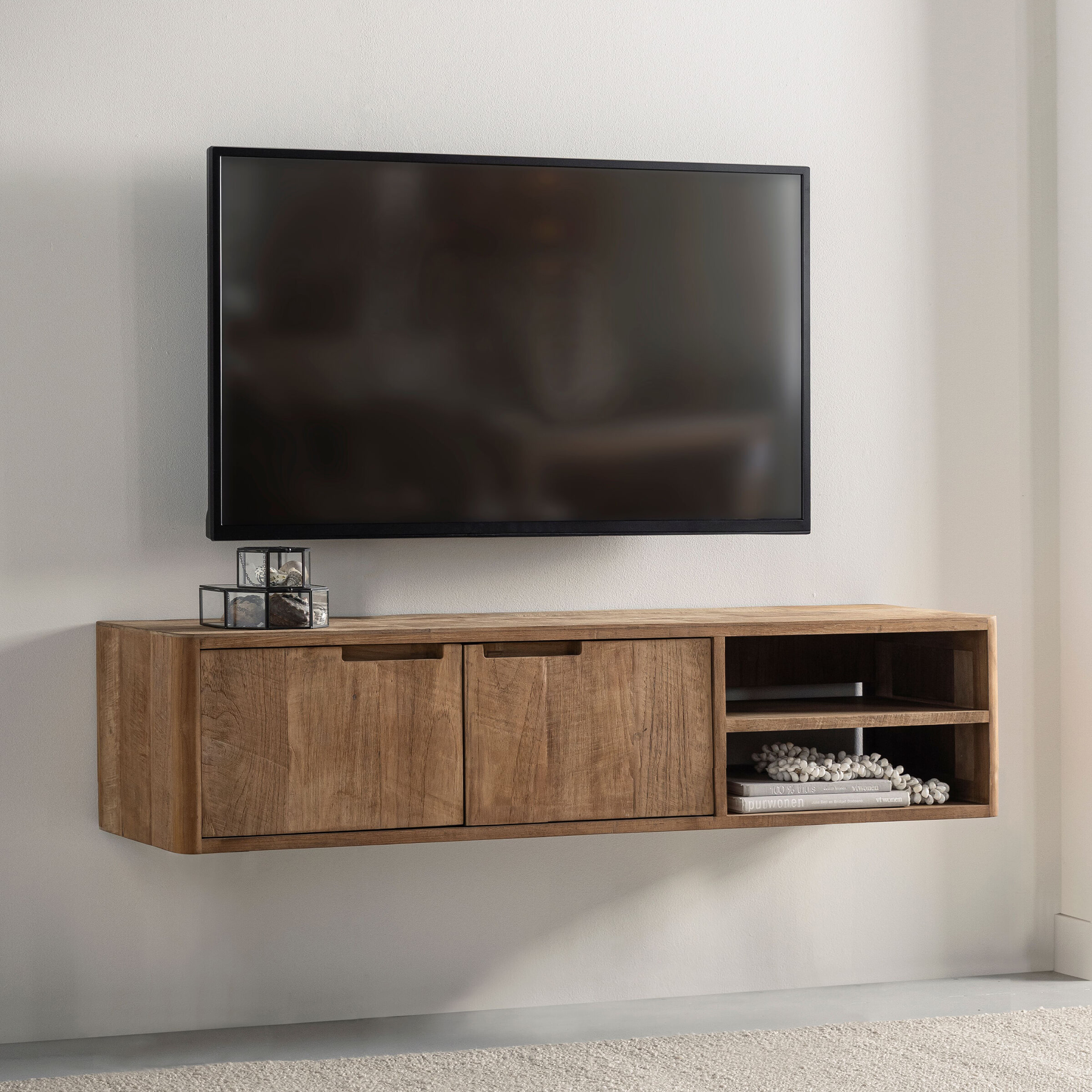 DTP Home Zwevend TV-meubel 'Bliss' Teakhout, Met deurtjes
