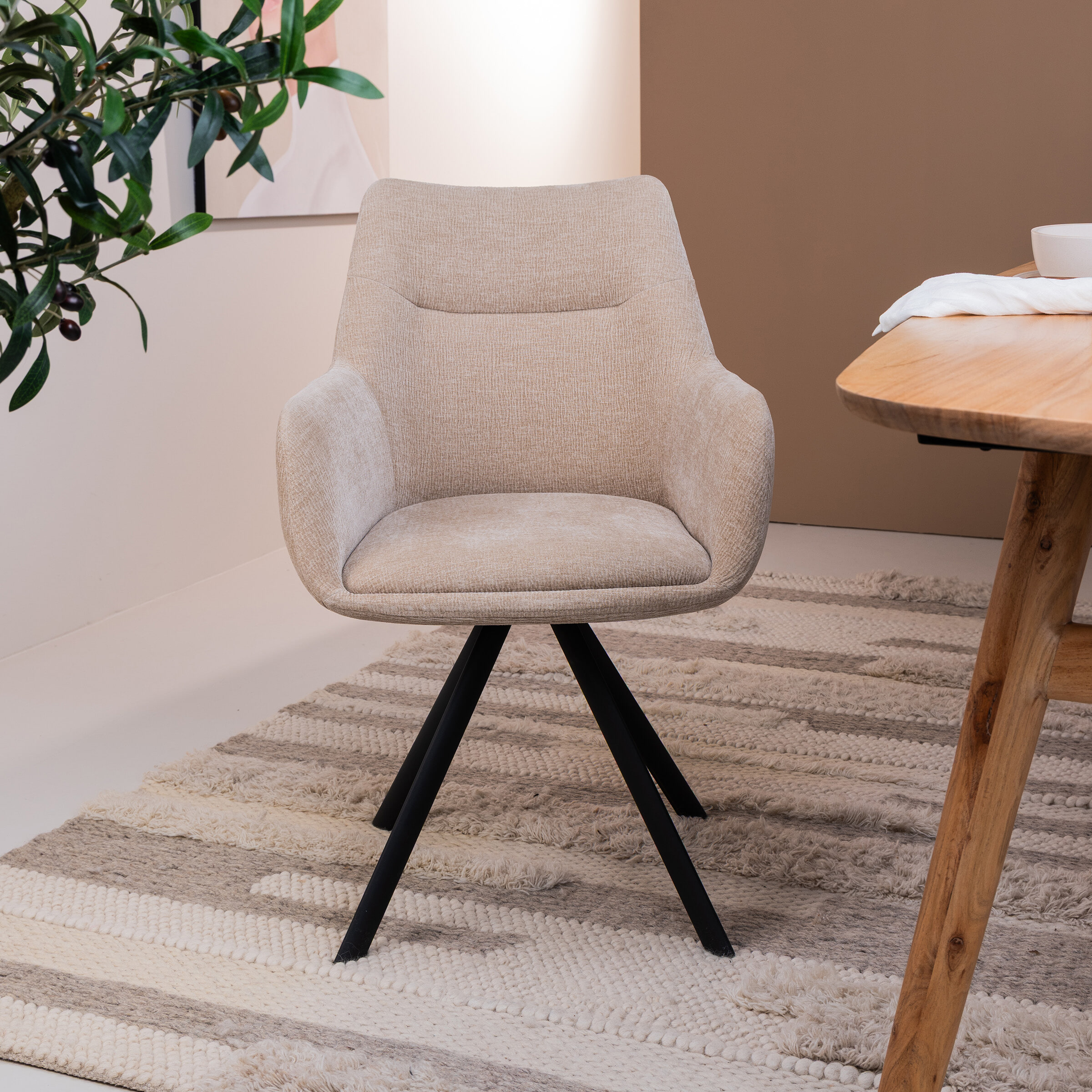 By-Boo Draaibare Eetkamerstoel 'Bliss' Met armleuning, kleur Taupe