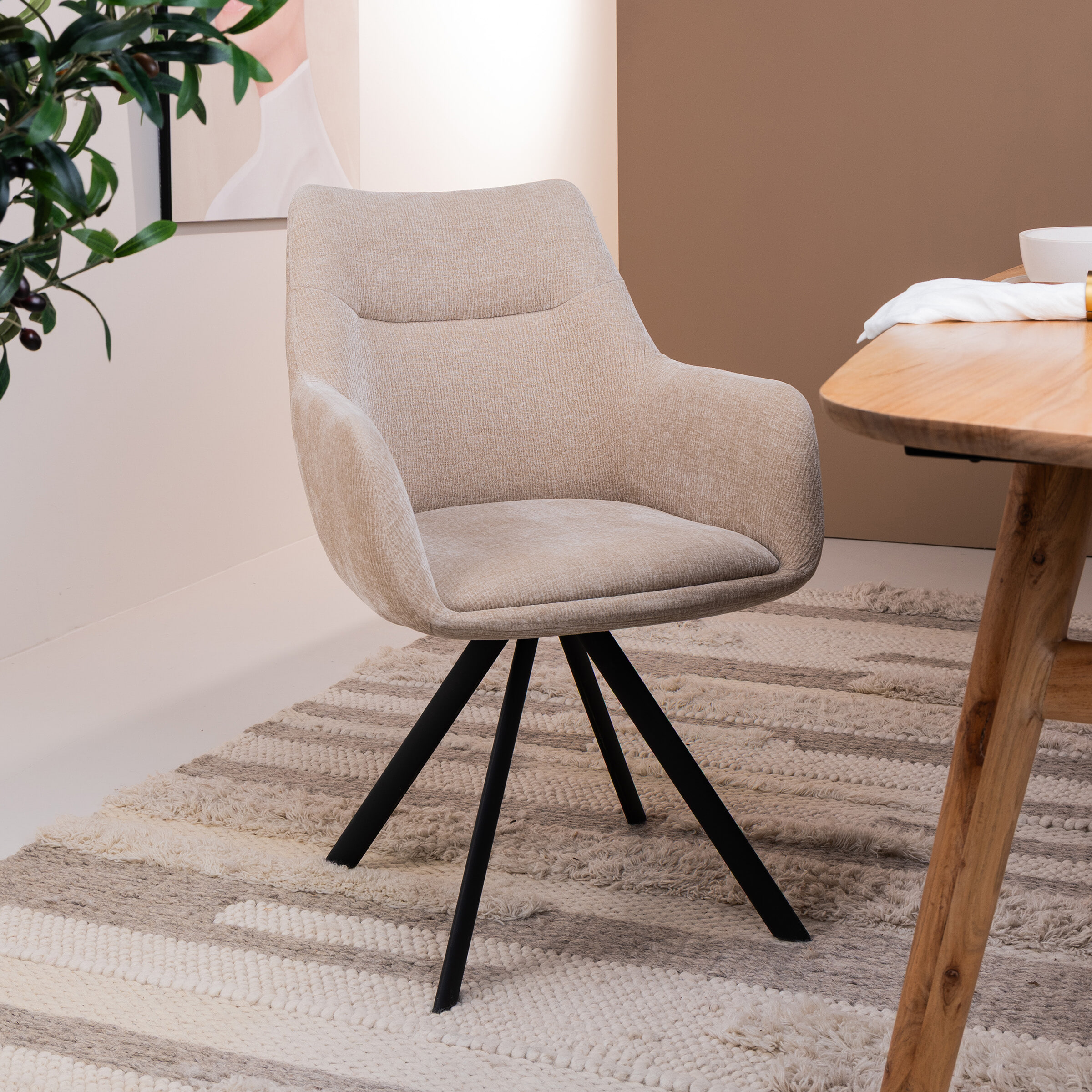 By-Boo Draaibare Eetkamerstoel 'Bliss' Met armleuning