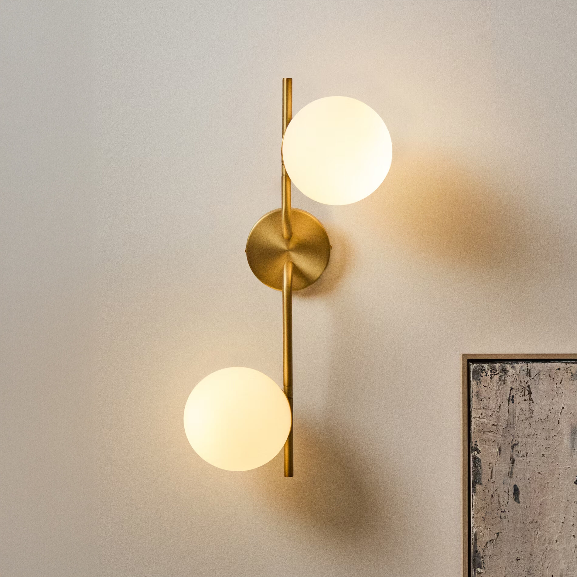 Kave Home Wandlamp 'Brisia' 2-lamps, Glas en messing