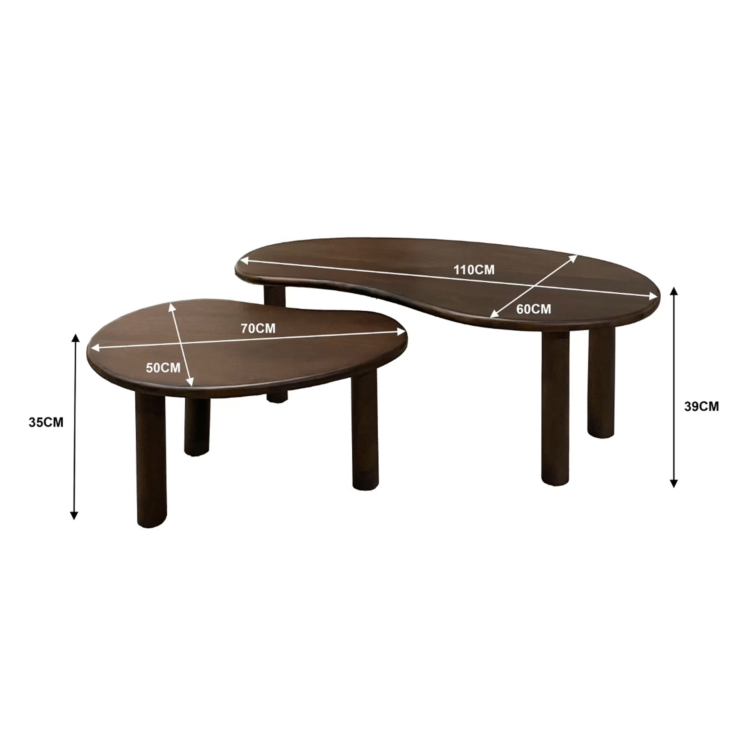 Sohome Organische Salontafel 'Noralie' Mangohout, Set van 2 stuks, kleur Bruin