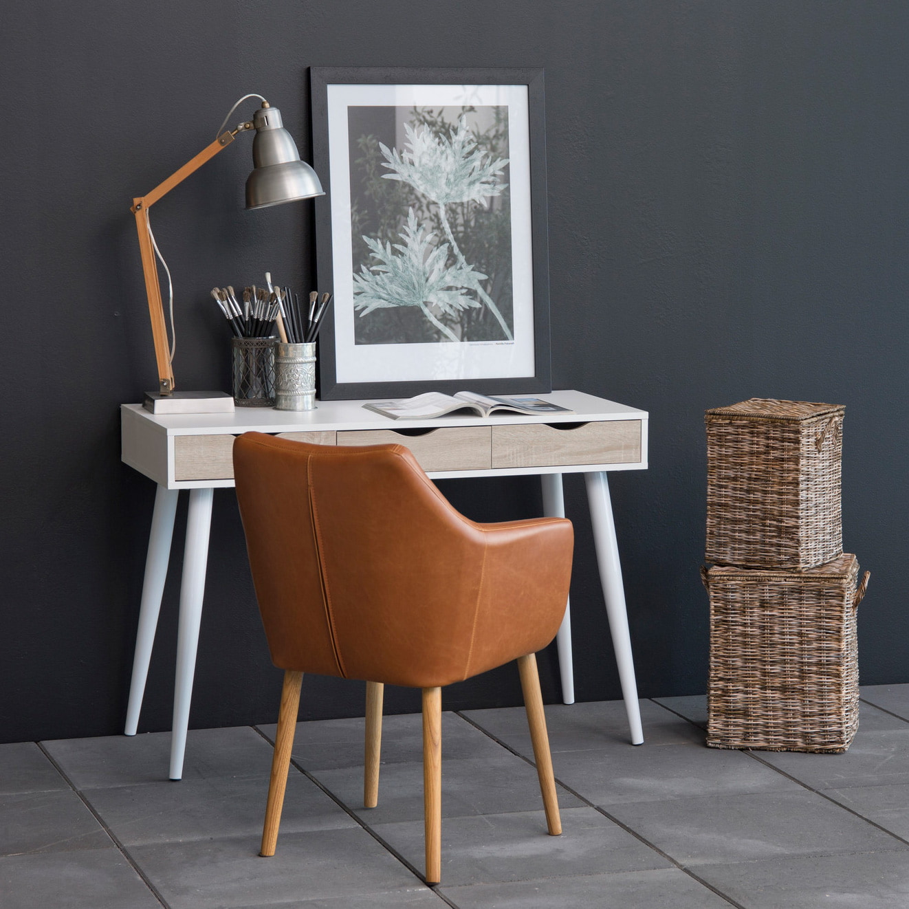 Bureau / sidetable 'Märta' 110 x 50cm met 3 laden , kleur wit / hout
